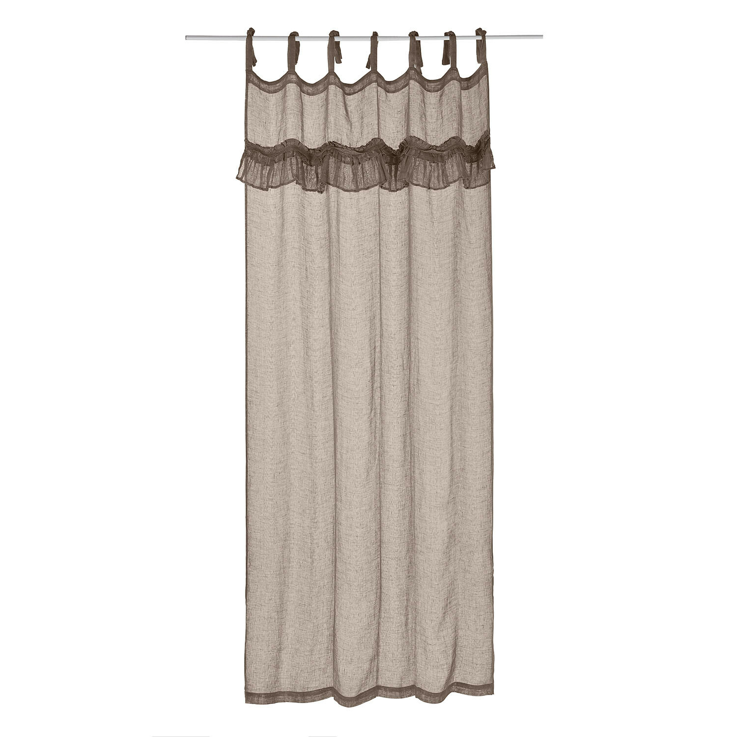 Tenda Tousia Tenda marrone in lino con volant e anelli per appendere, decorazione elegante per finestre