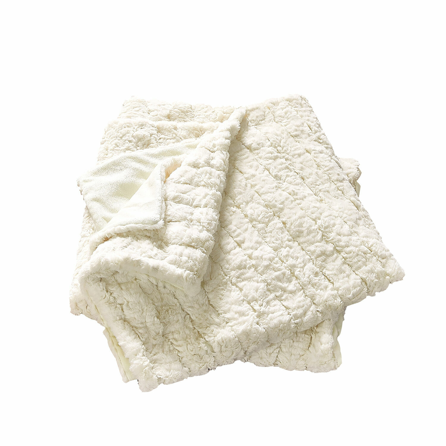 bianco Morbida coperta bianca in tessuto peluche con motivo trapuntato, perfetta per ambienti accoglienti