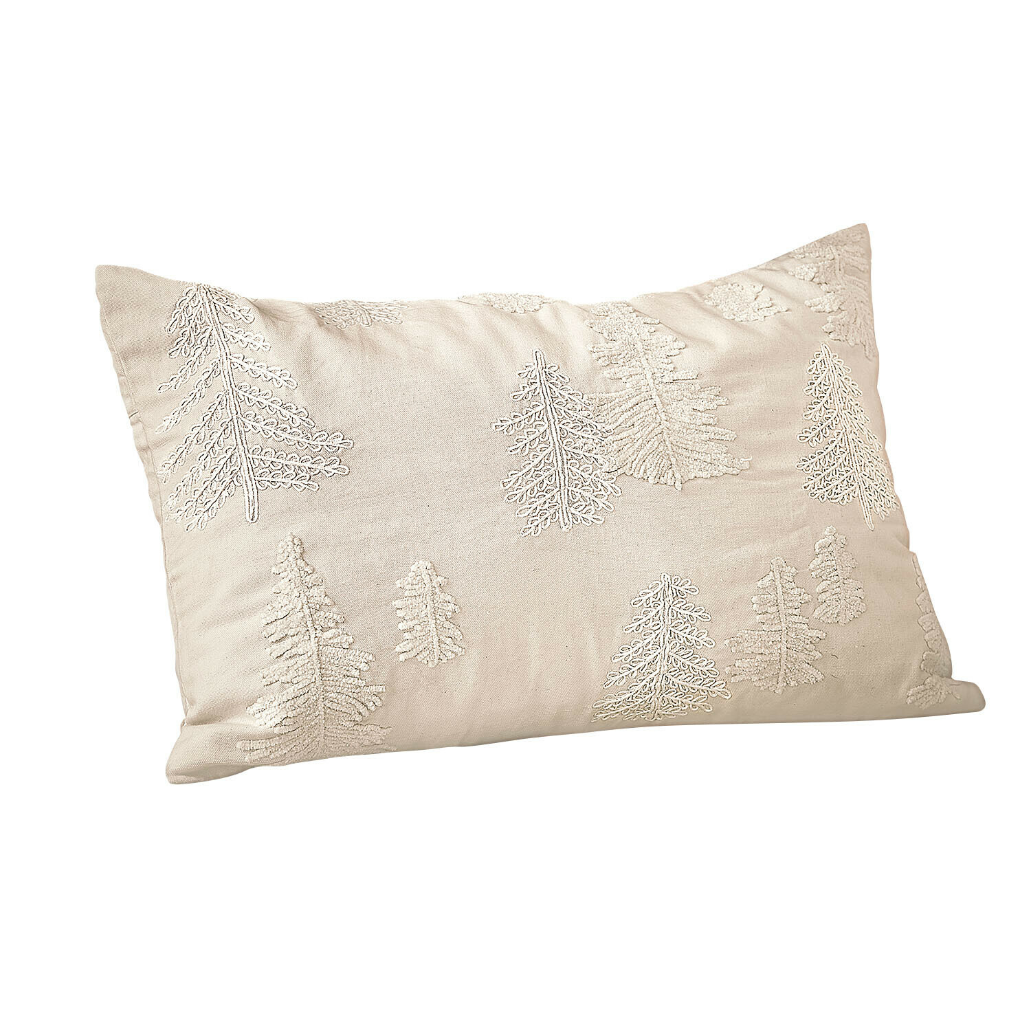 Copricuscino Finjael Cuscino decorativo beige in cotone con motivo foglie ricamate, morbido ed elegante per il soggiorno