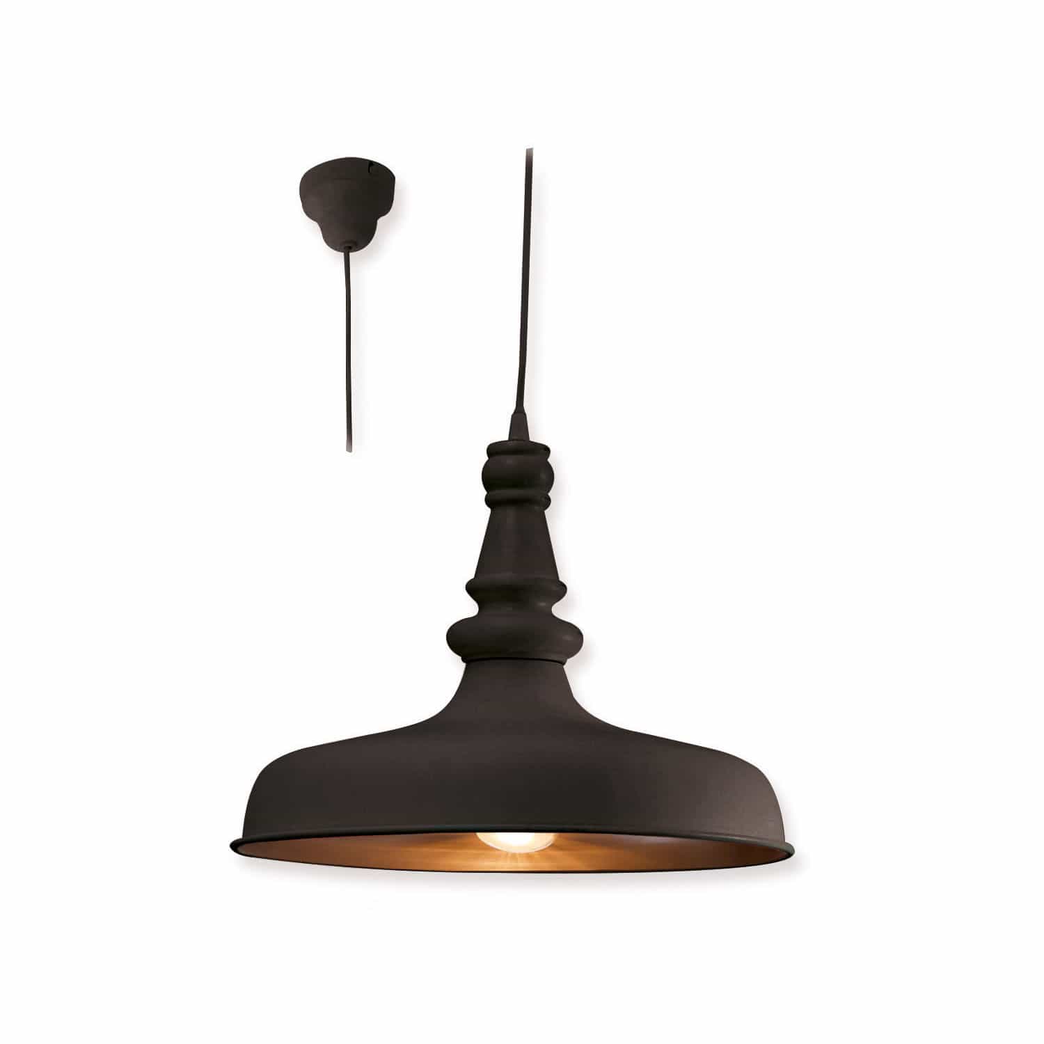 Lampada a sospensione Camryn Lampada a sospensione in metallo nero con paralume decorativo e luce calda per interni