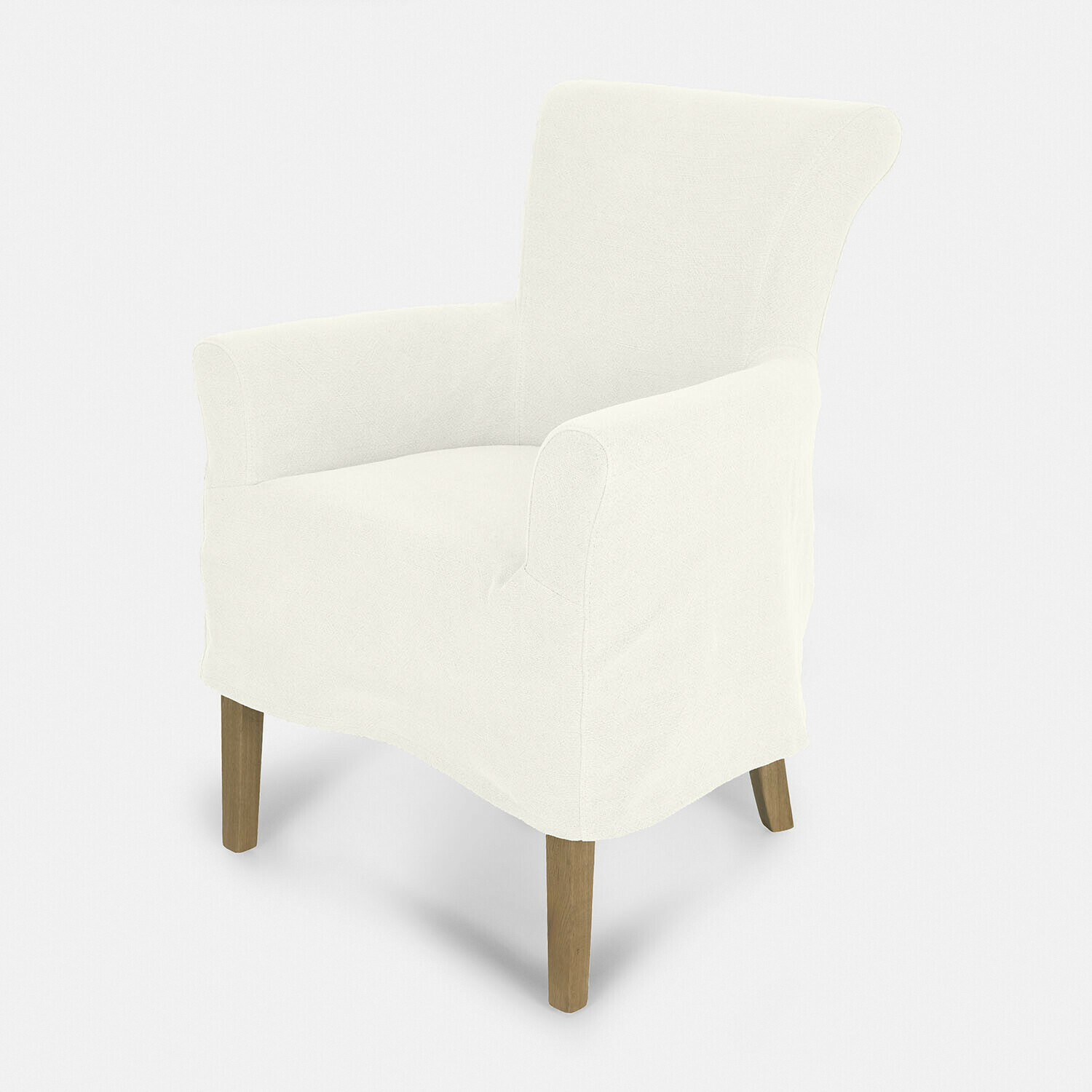 Sedia Amherst Poltrona bianca in tessuto con gambe in legno, comodo mobile per soggiorno