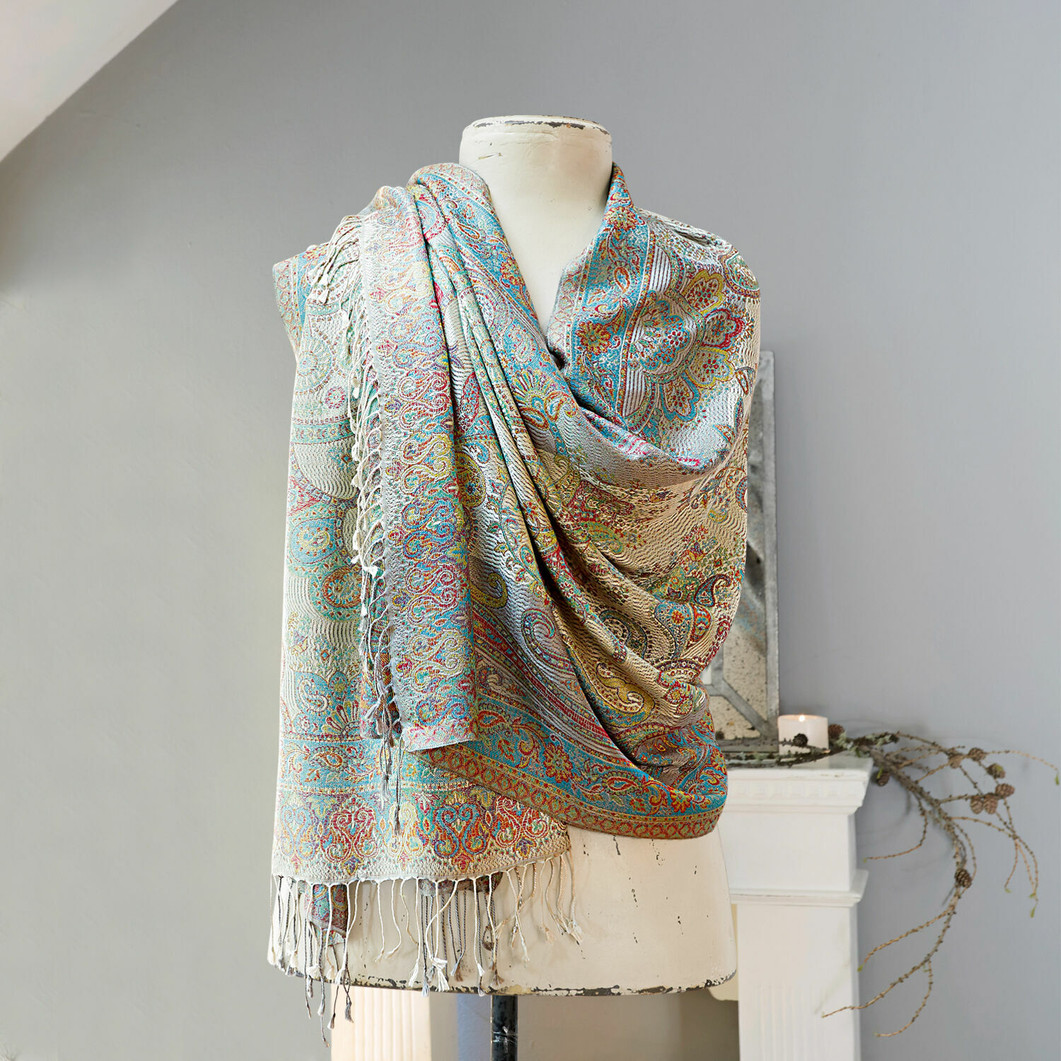 Scialle Hillaby Sciarpa colorata con motivo paisley in tessuto morbido con frange, accessorio alla moda