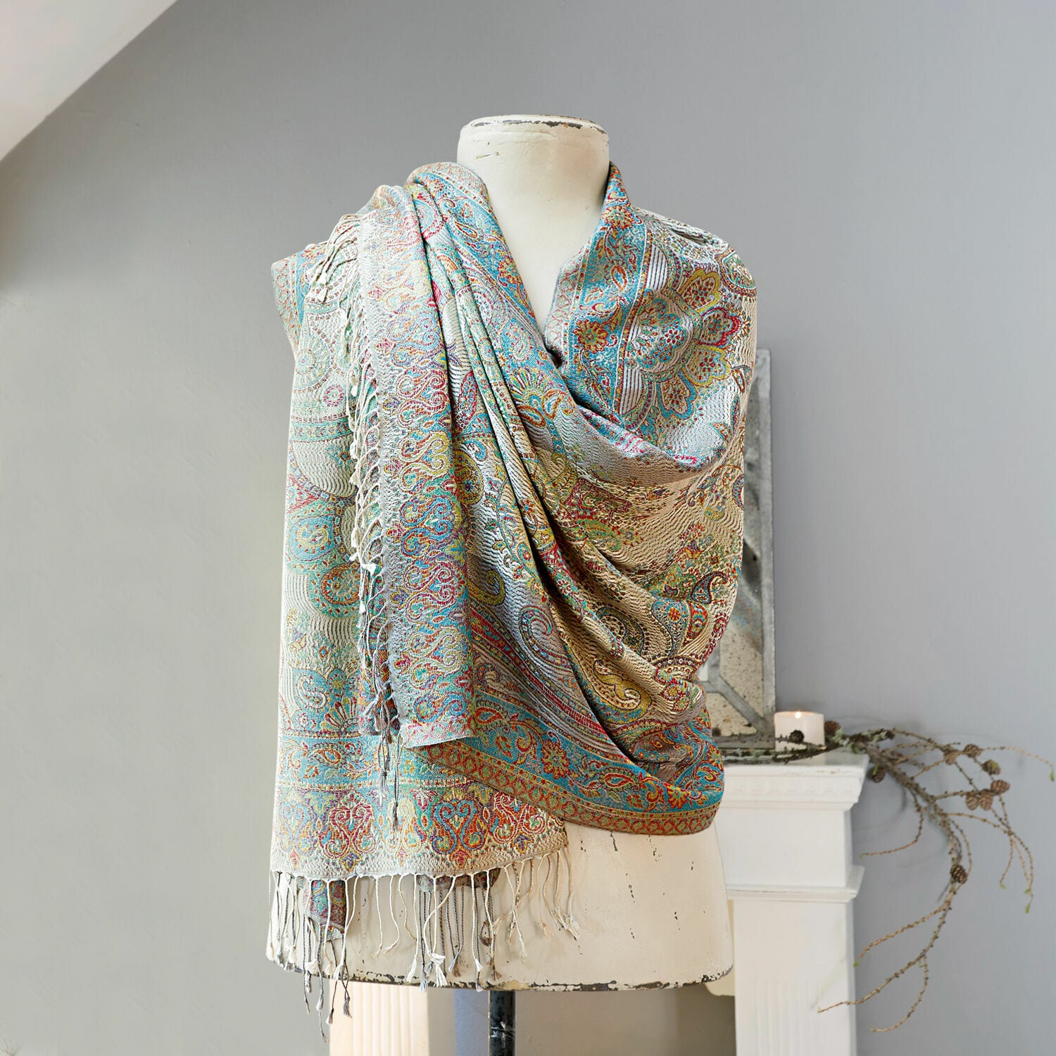 Scialle Hillaby Sciarpa colorata con motivo paisley in tessuto morbido con frange, accessorio alla moda