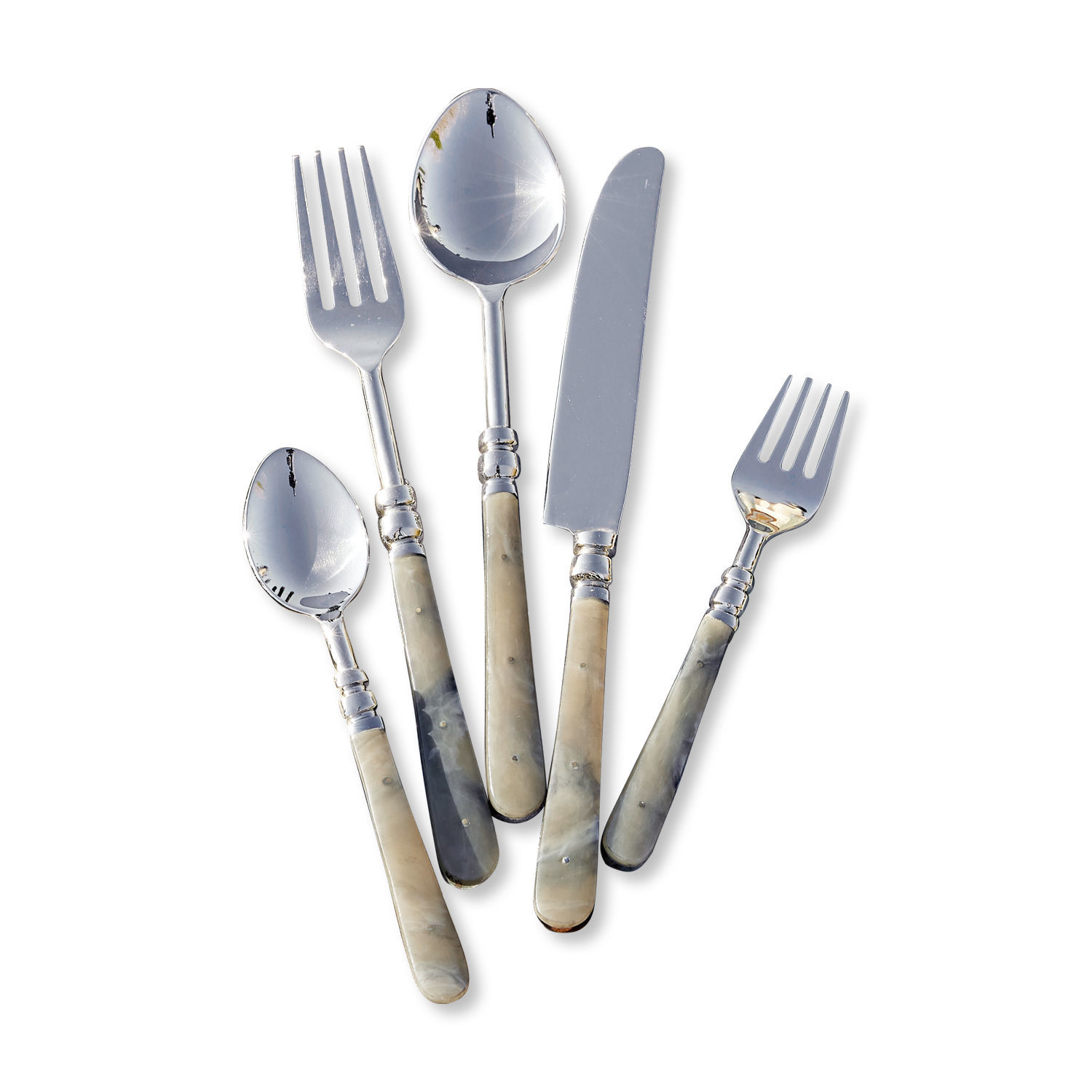 Set di 5 posate Kumar Set di posate con manici in marmo e punte in acciaio inox, design elegante per la tavola