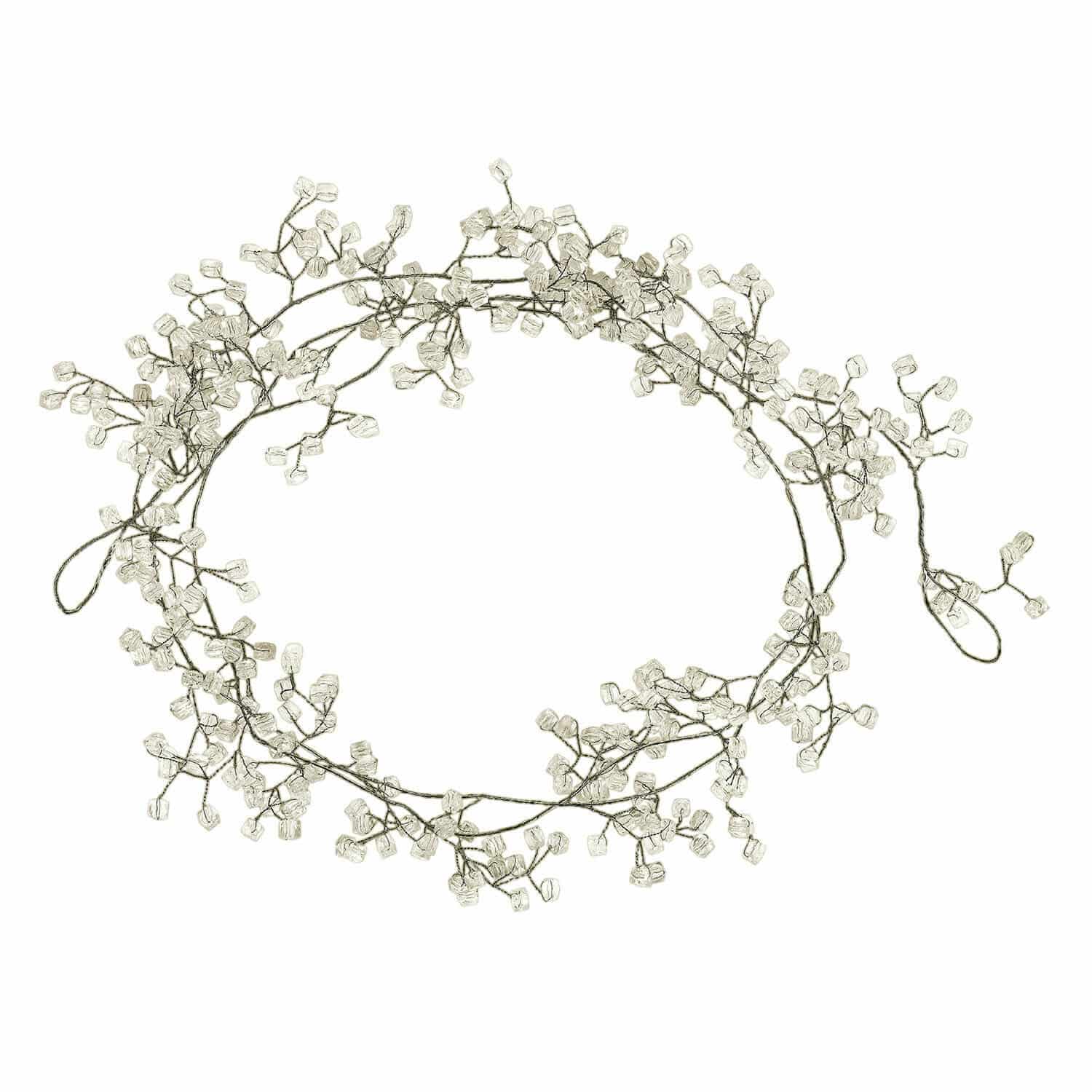 Festone Claix Delicata ghirlanda luminosa con piccole lampade in cristallo trasparente su struttura metallica, decorazione LED.