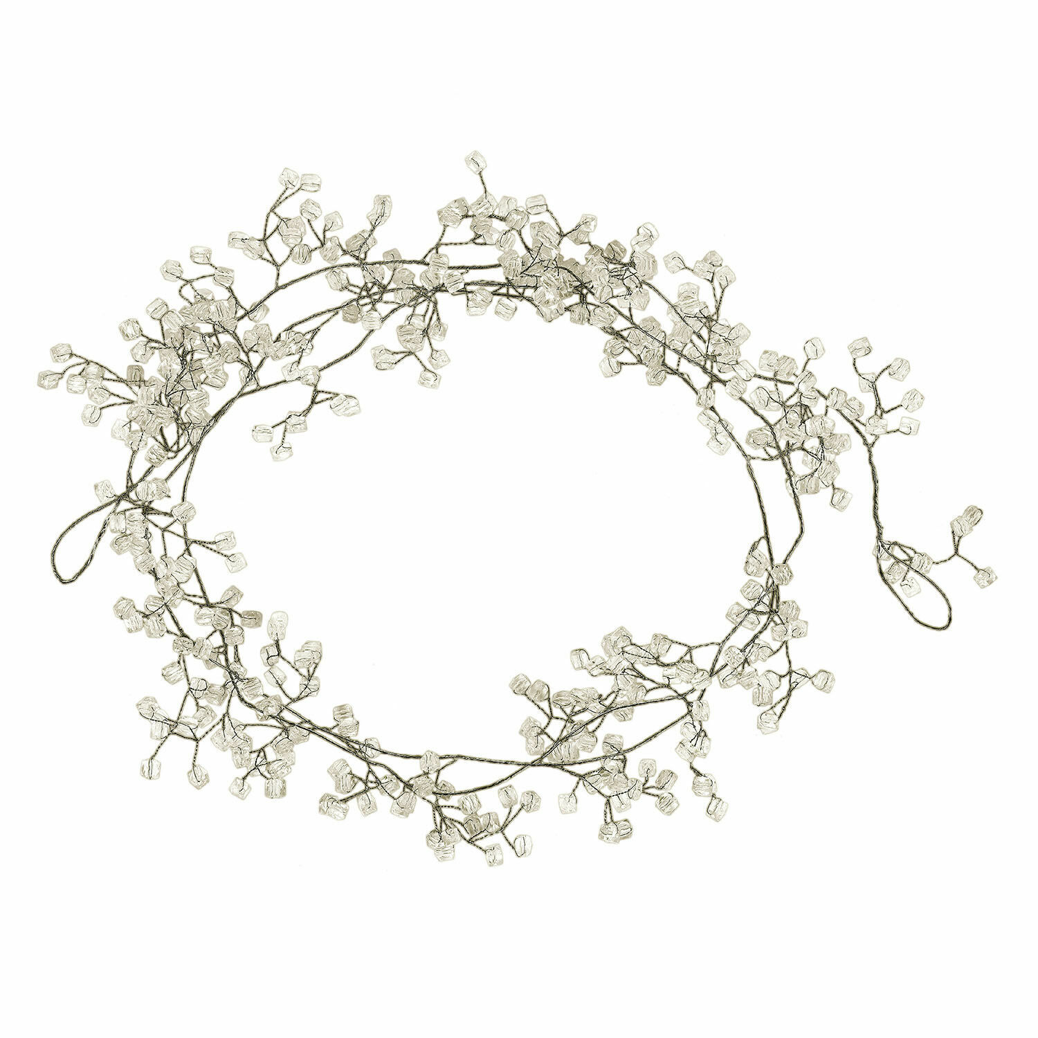 Festone Claix Delicata ghirlanda luminosa con piccole lampade in cristallo trasparente su struttura metallica, decorazione LED.