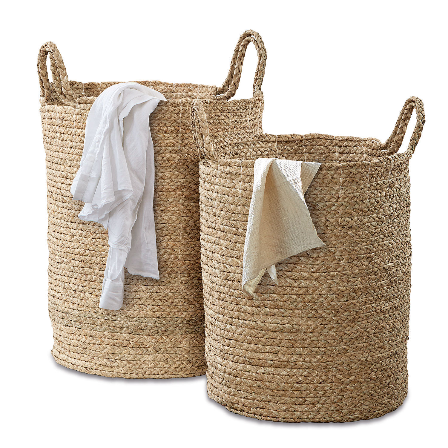 Coppia di cesti portabiancheria Oakdale Set di due grandi cesti in erba marina intrecciata naturale beige per conservazione