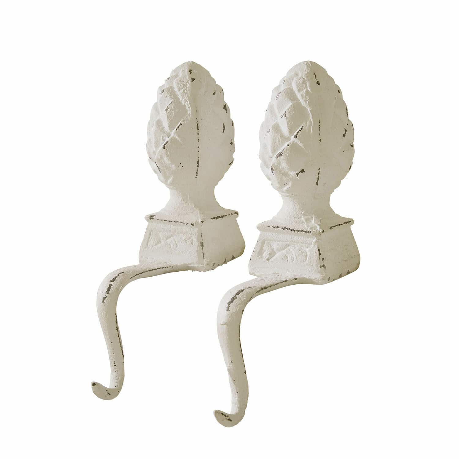 Coppia di pigne in ferro Lucielle Coppia di ganci da parete in metallo bianco con motivo a pigna per decorazione d'interni