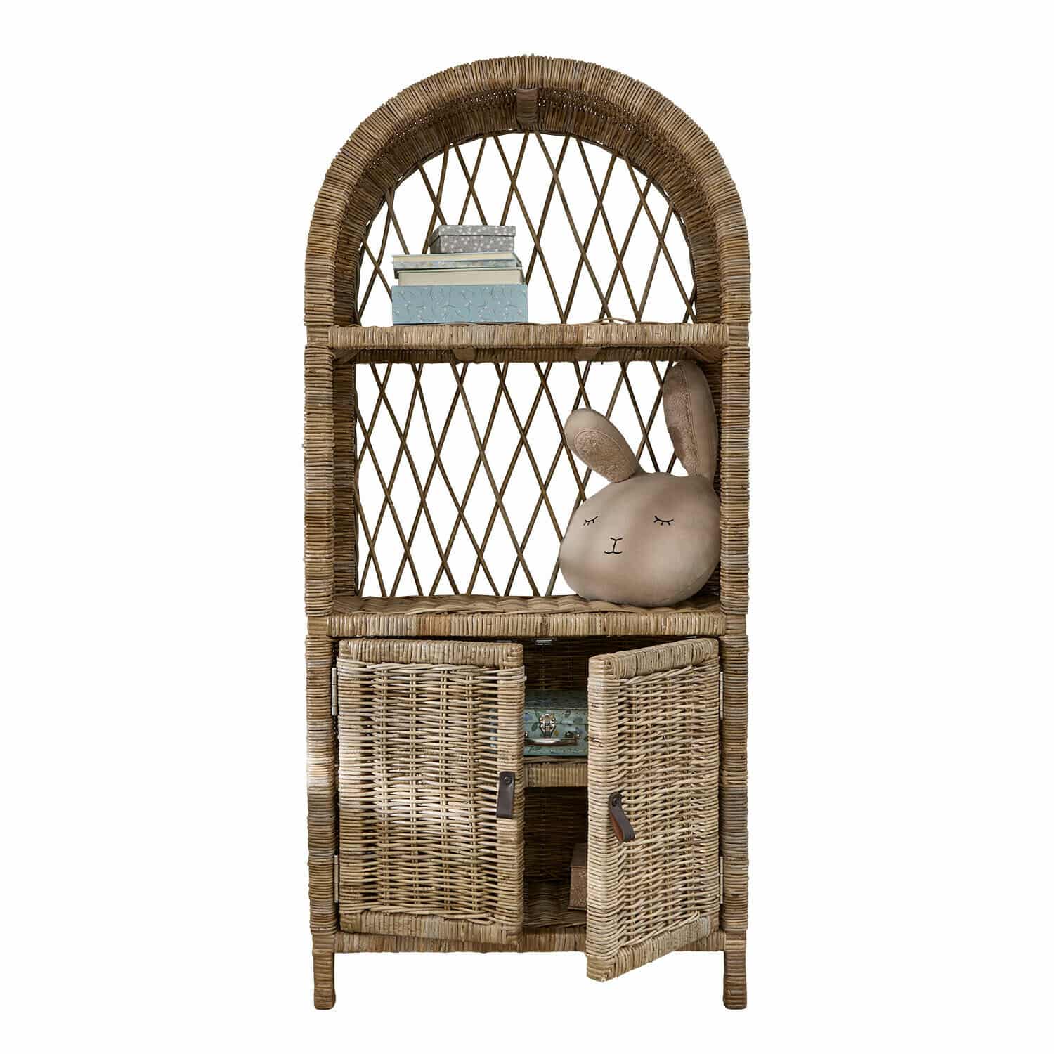 Armadio Brierdale Scaffale in rattan naturale con decorazioni e ante battenti per riporre oggetti