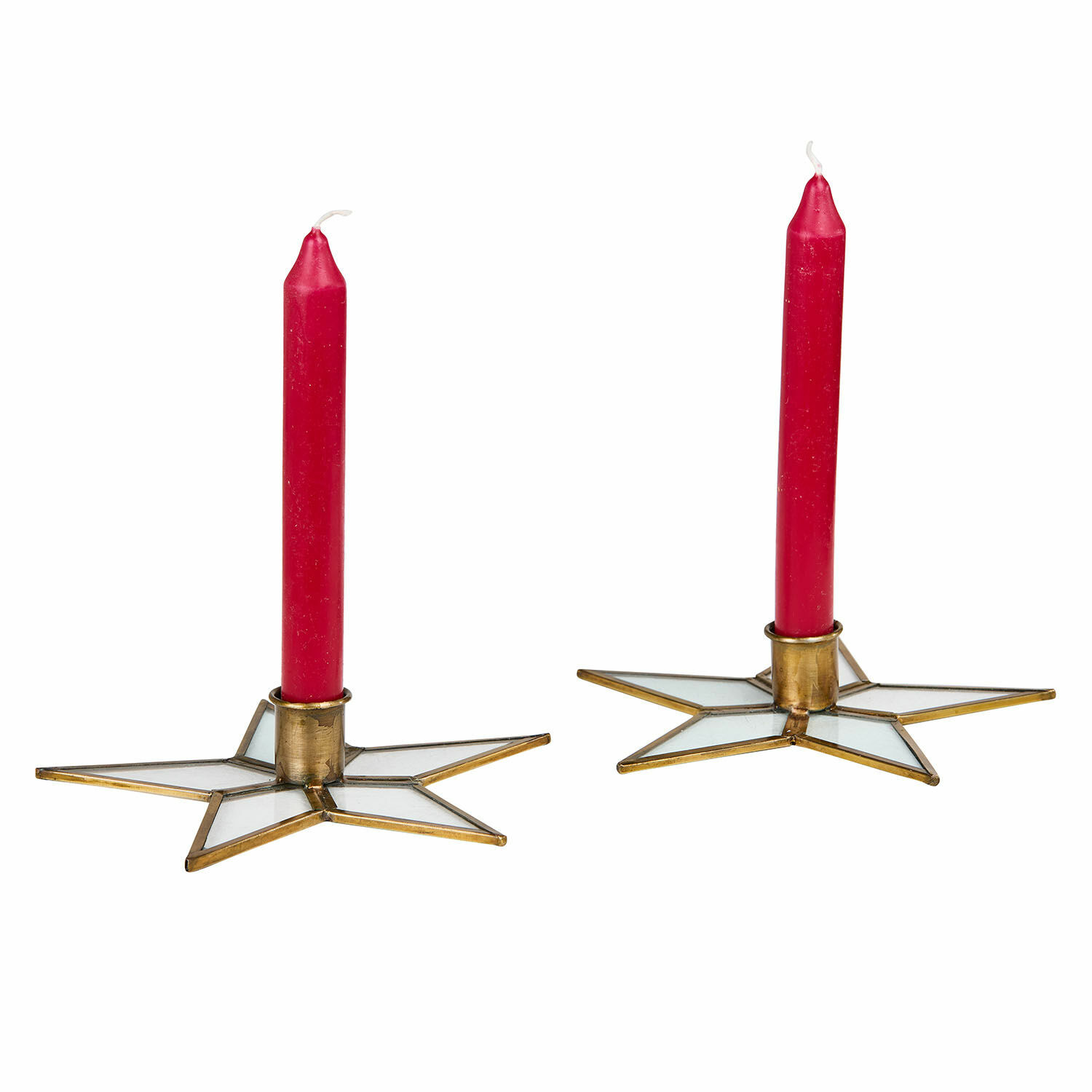 Coppia di portacandele Zaydan Coppia di candele rosse in portacandele a forma di stella in metallo con vetro bianco su sfondo bianco