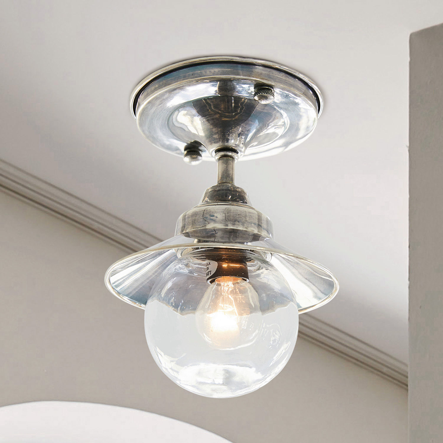 Lampada a sospensione Melkior Lampada da soffitto in metallo con paralume in vetro trasparente e lampadina, design classico