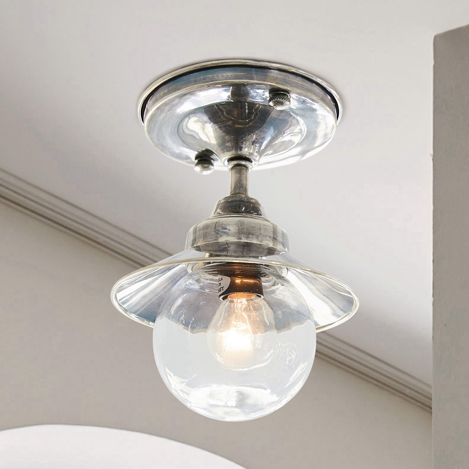Lampada a sospensione Melkior Lampada da soffitto in metallo con paralume in vetro trasparente e lampadina, design classico