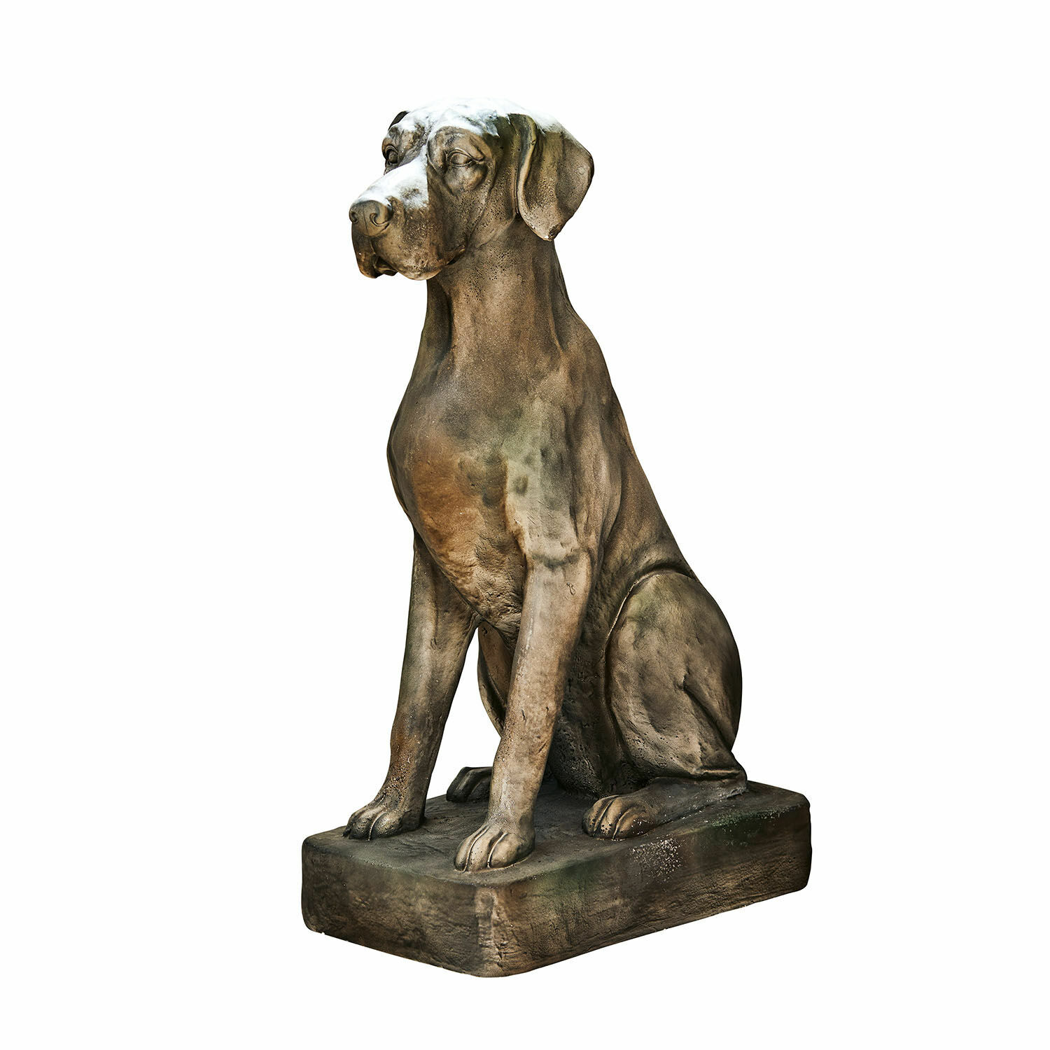Cane decorativo Jules Scultura di cane in pietra marrone su base rettangolare, decorazione da giardino