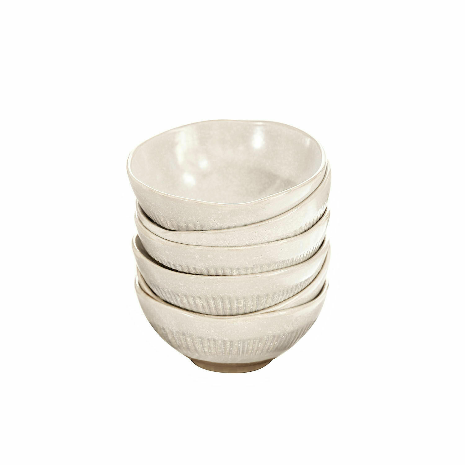 beige Set di 4 ciotole in ceramica beige con motivo delicato, ideali per cucina e sala da pranzo