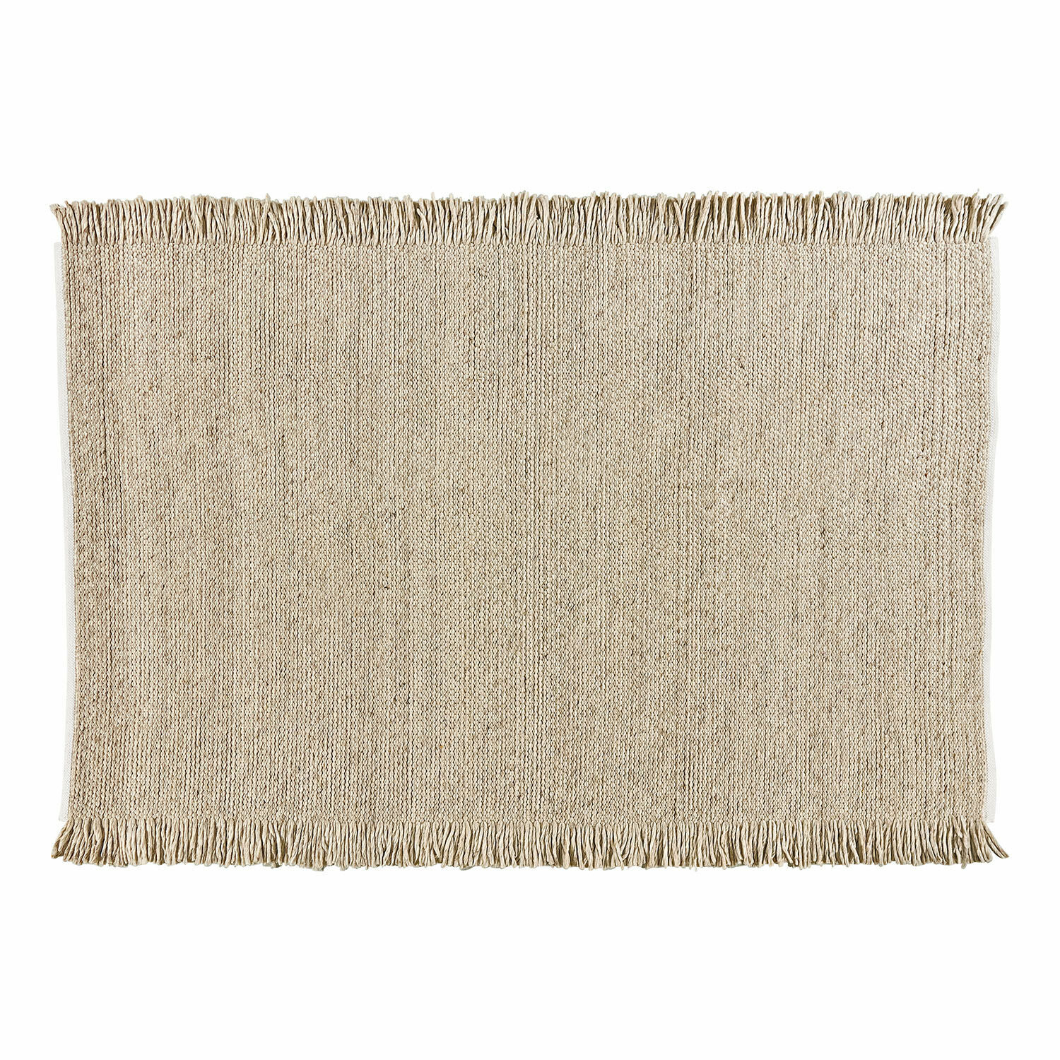 Tappeto Levraut Tappeto beige con frange in materiale naturale, ideale per interni moderni