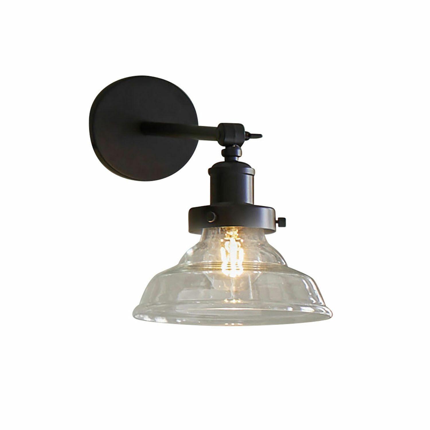 Lampada da parete Manel Applique da parete in metallo nero con paralume in vetro trasparente e lampadina LED visibile