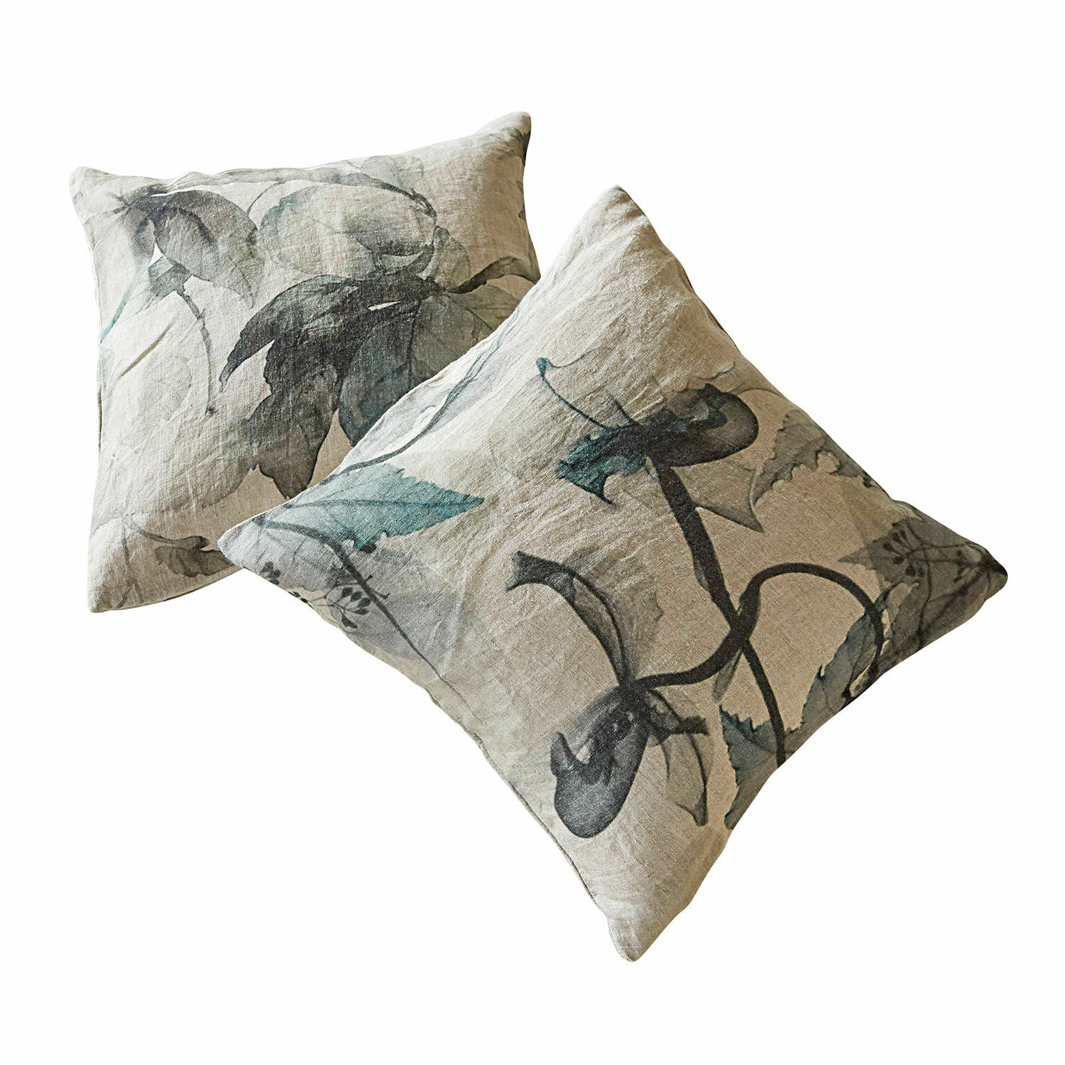 Coppia di copricuscini Forsyth Set di due cuscini decorativi in lino beige con motivo foglie per soggiorno