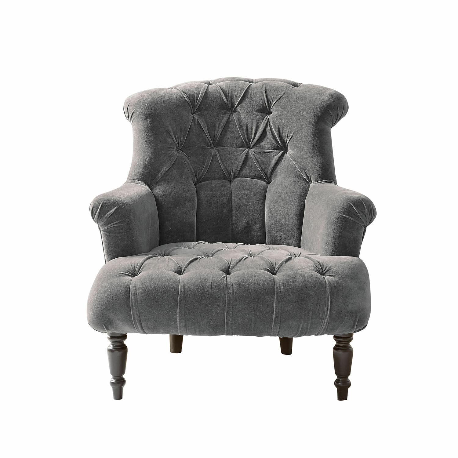 grigio Poltrona Parranquet grigia in tessuto morbido con schienale capitonné e gambe in legno