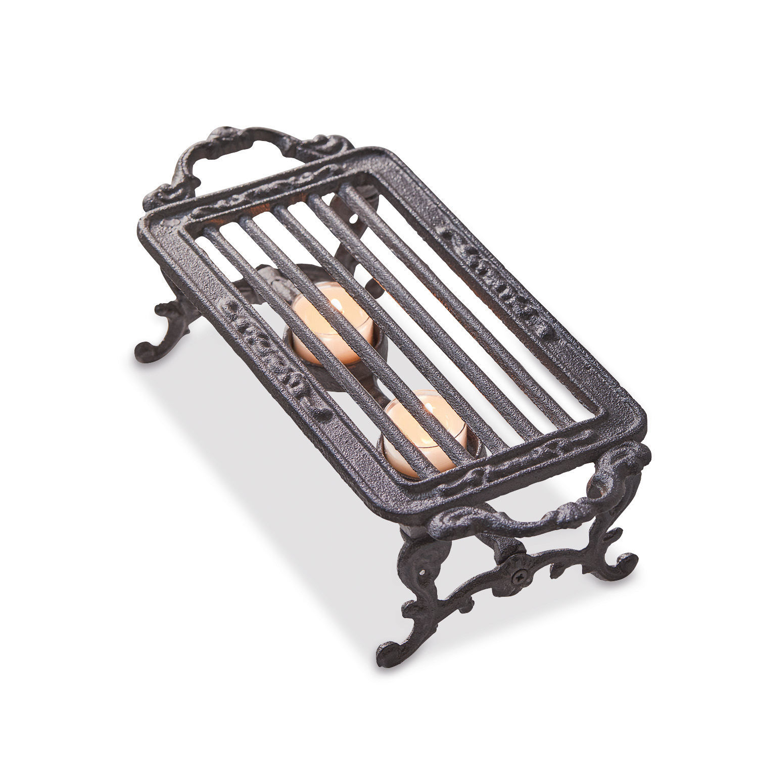 Scaldavivande a candela Raimond Portacandele nero in metallo con due candele, supporto decorativo ornato per interni