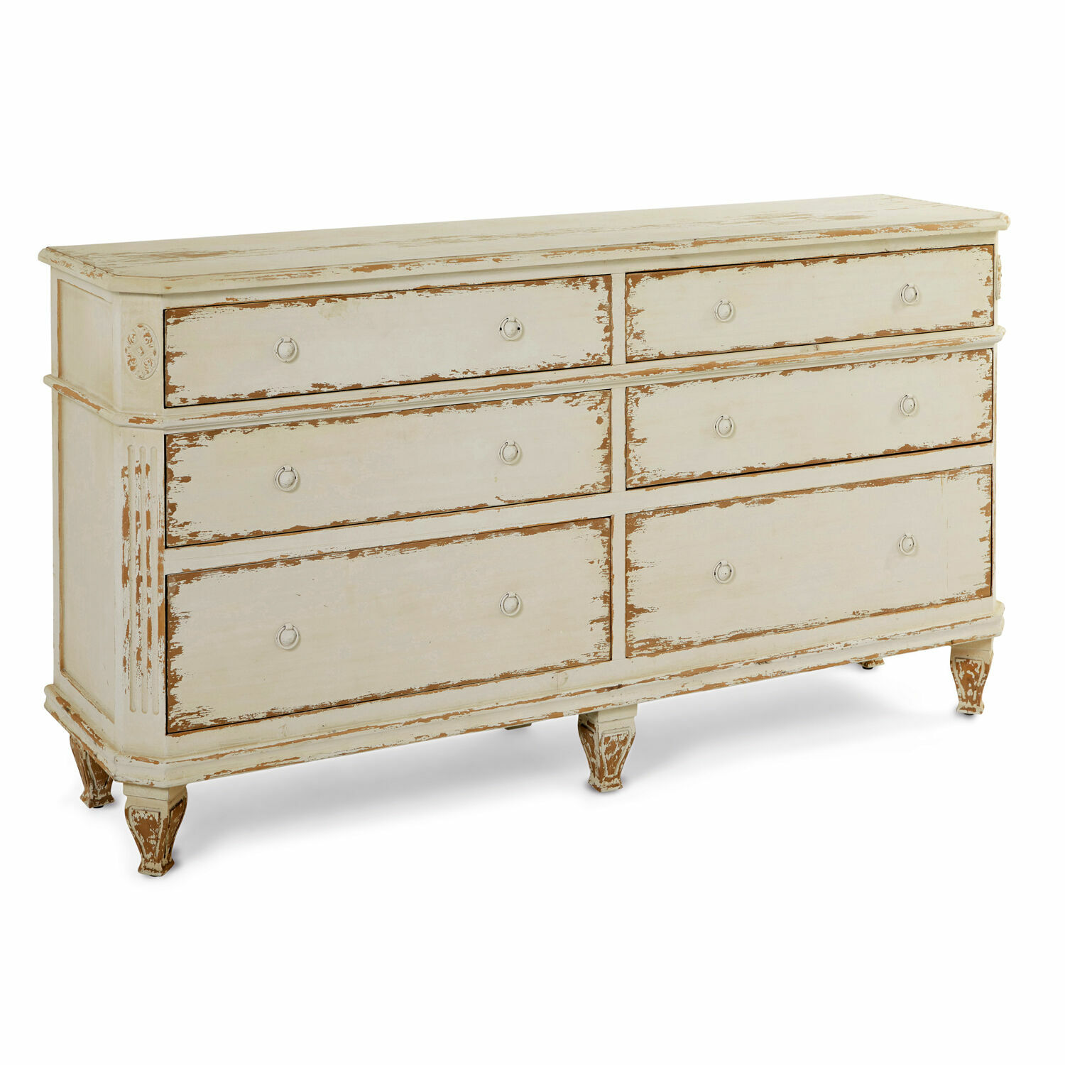 Comò Commeren Comò in legno stile vintage color crema con sei cassetti e finitura invecchiata per riporre oggetti
