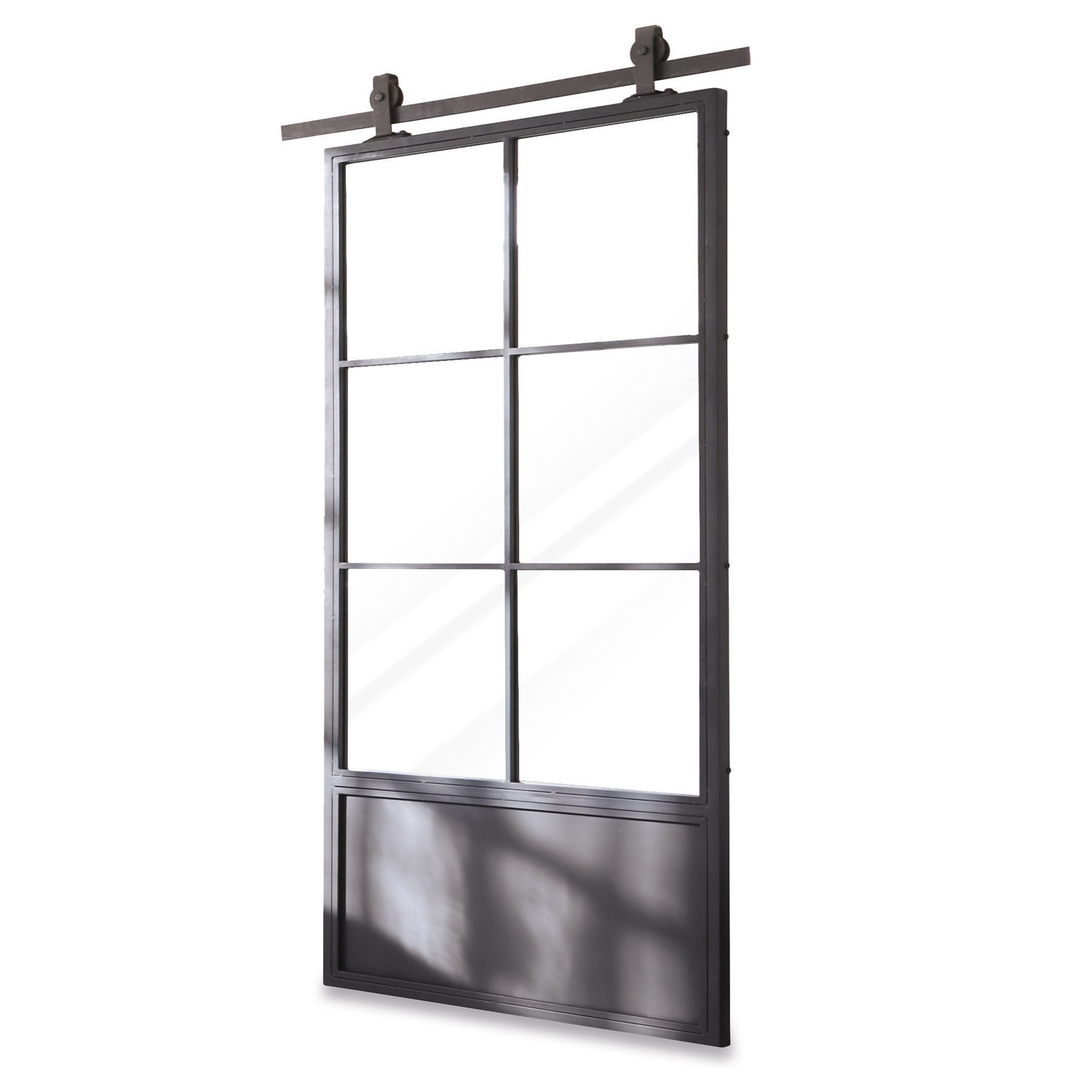 Porta scorrevole Bonnaire Porta scorrevole stile loft in metallo nero e vetro, design industriale per interni