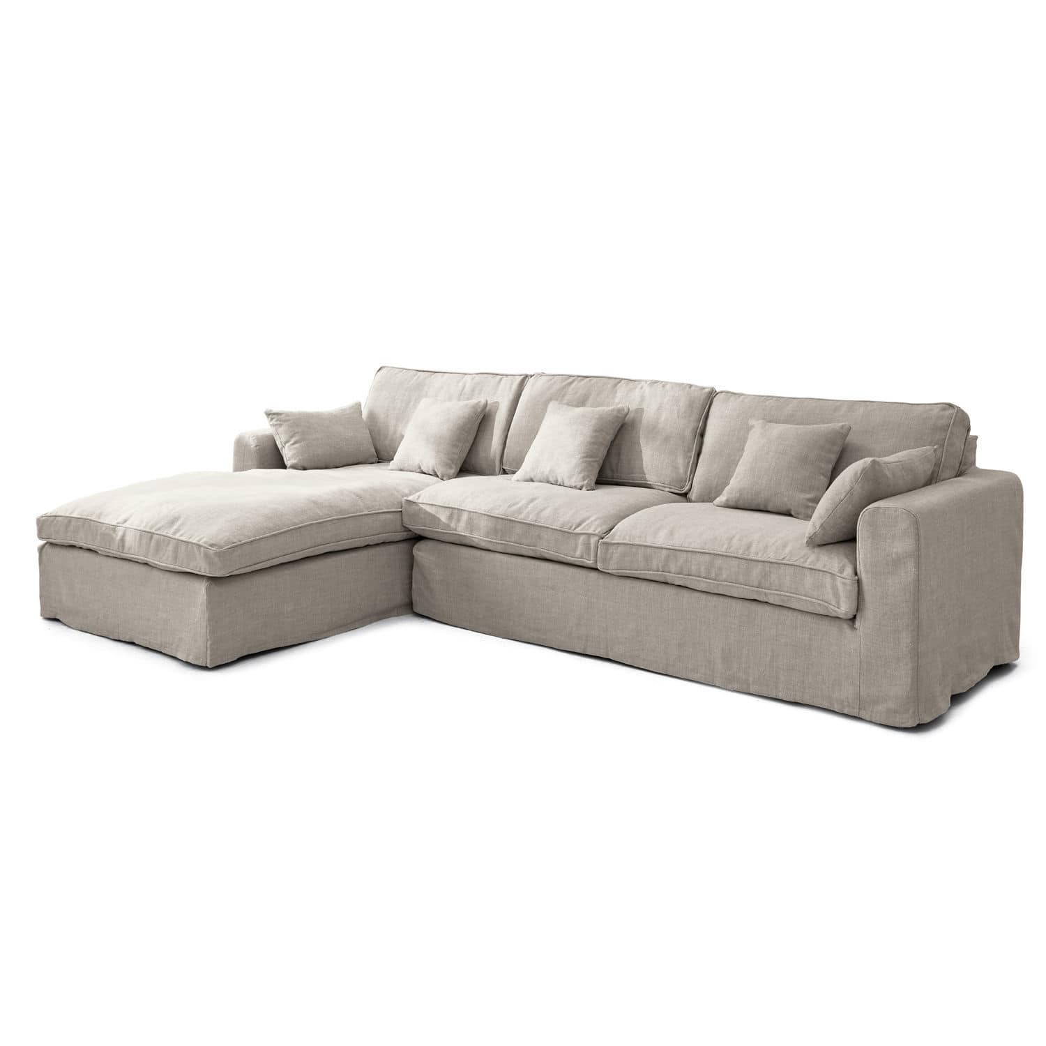 Divano Seaford Divano angolare beige in tessuto con cuscini morbidi per soggiorno accogliente