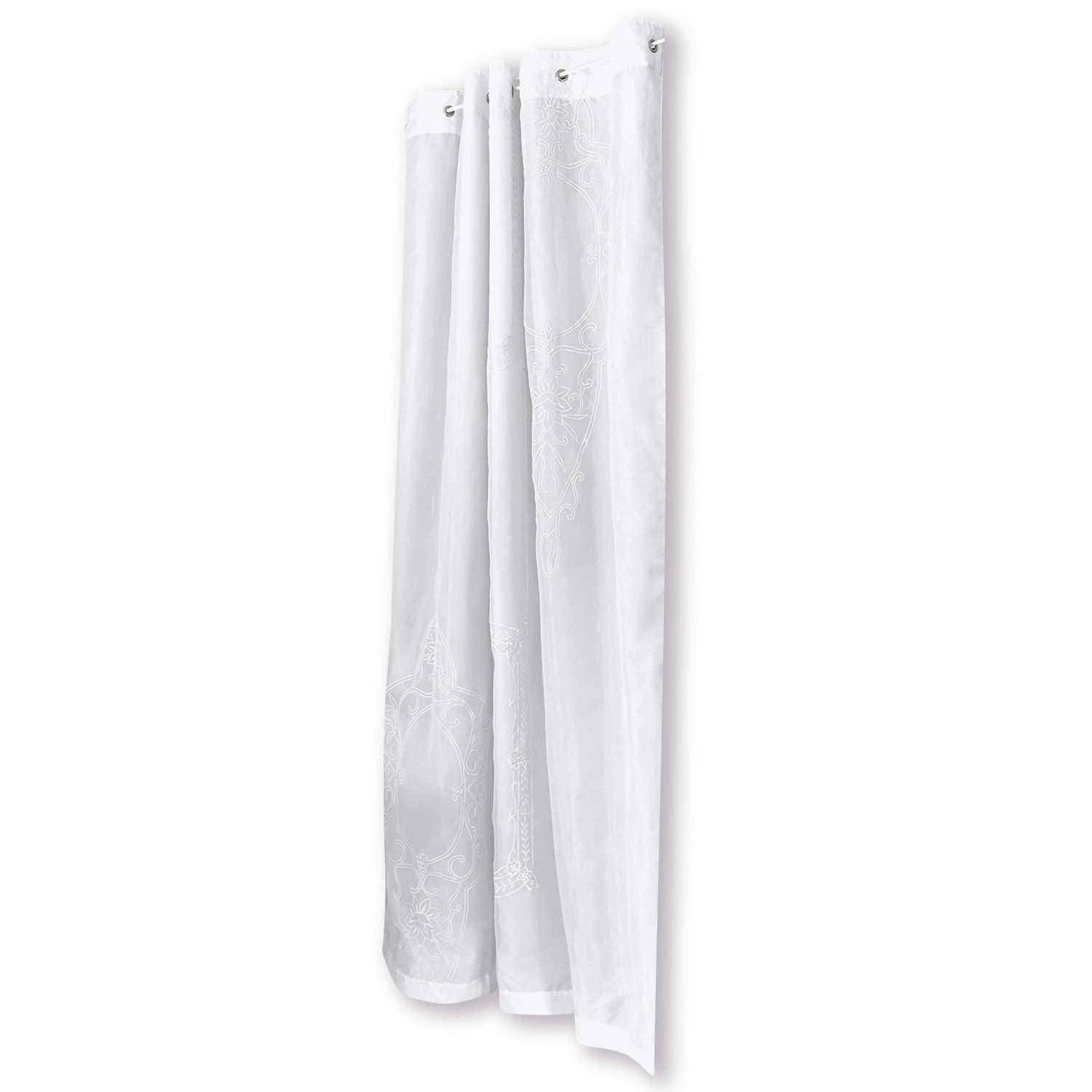 Tenda da doccia Bris Tenda bianca con delicato ricamo in tessuto leggero, ideale per decorare finestre.
