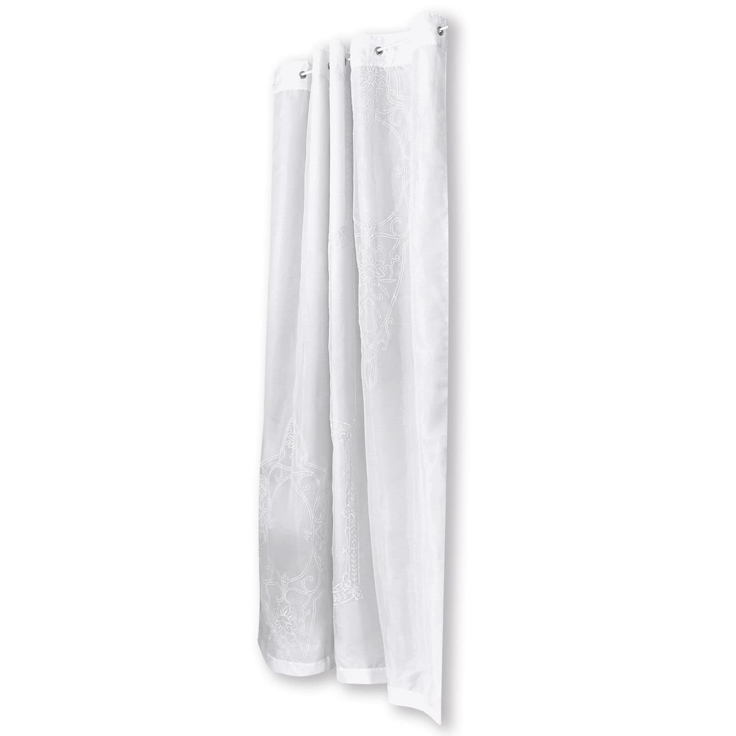 Tenda da doccia Bris Tenda bianca con delicato ricamo in tessuto leggero, ideale per decorare finestre.