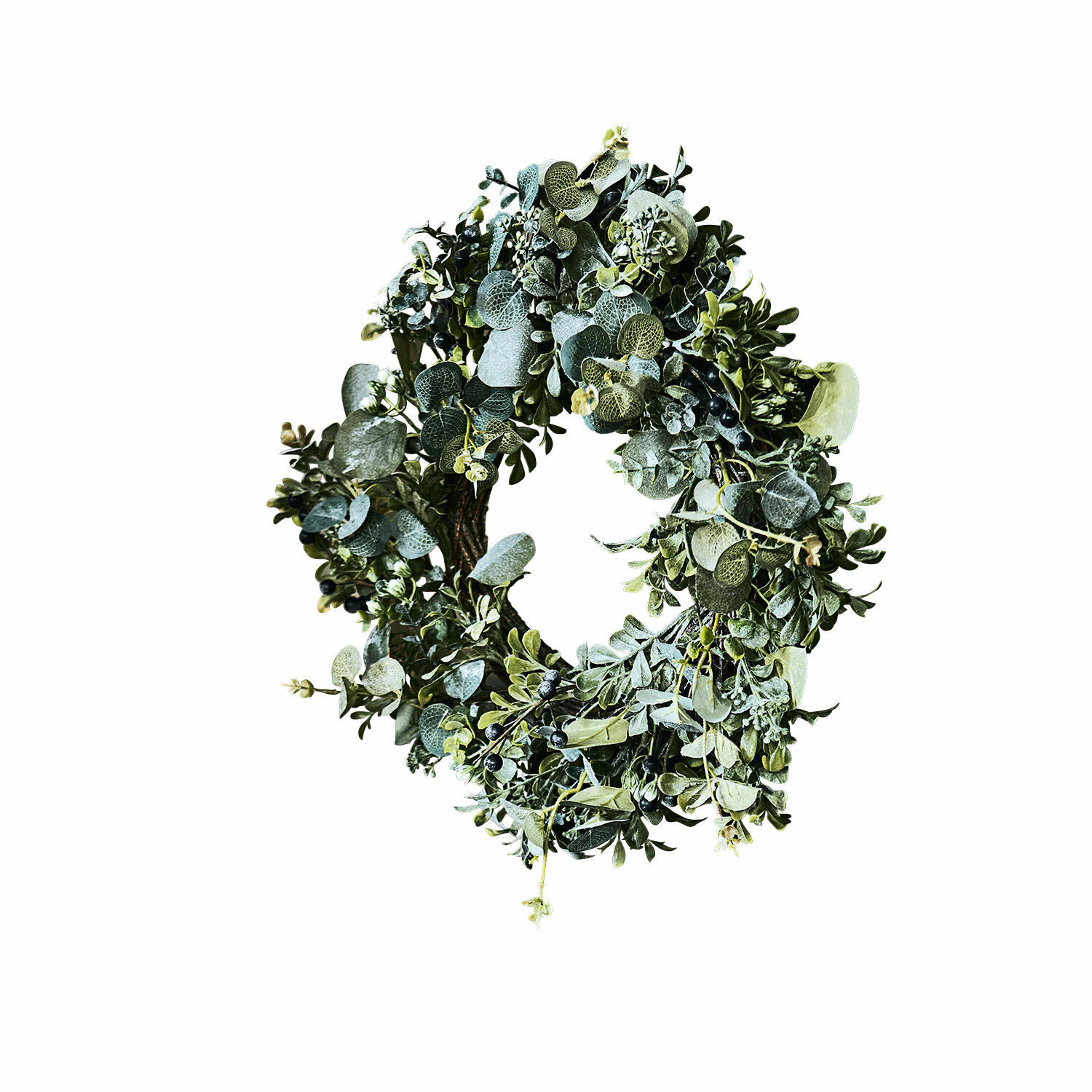 Ghirlanda Tobin Corona decorativa con foglie verdi e bacche, materiale naturale, decorazione da parete per casa