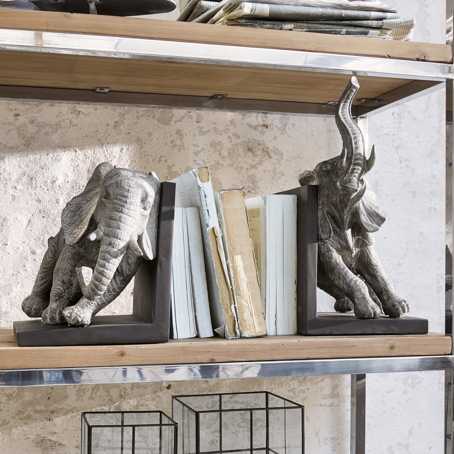 Coppia di reggilibri Elephants