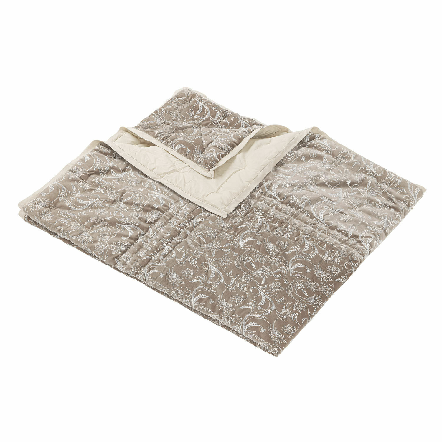 Trapunta Olicianne Copriletto trapuntato beige con motivo floreale bianco e retro tinta unita, tessuto morbido per camera