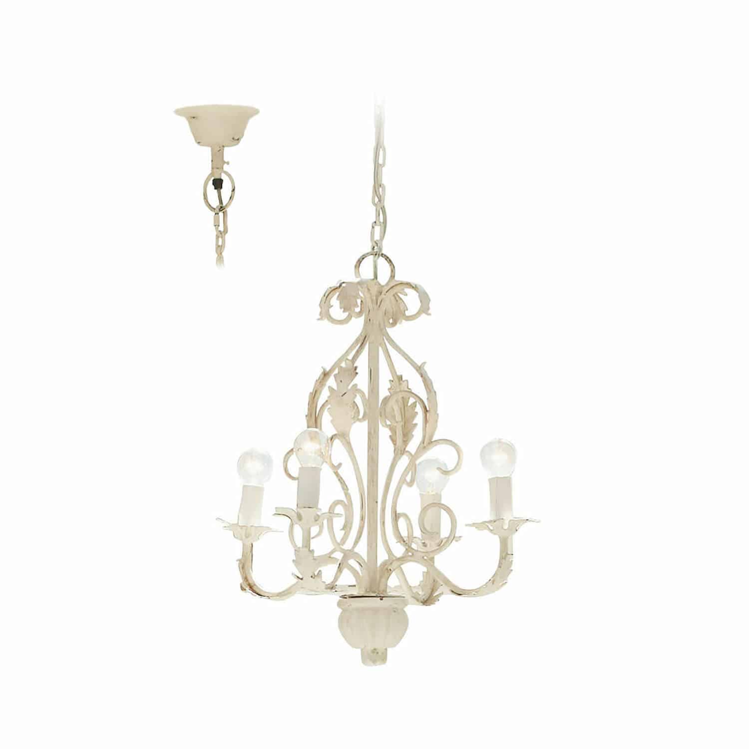 Lampadario Assenay Lampadario in metallo bianco con foglie decorative e quattro lampadine per decorazione interna