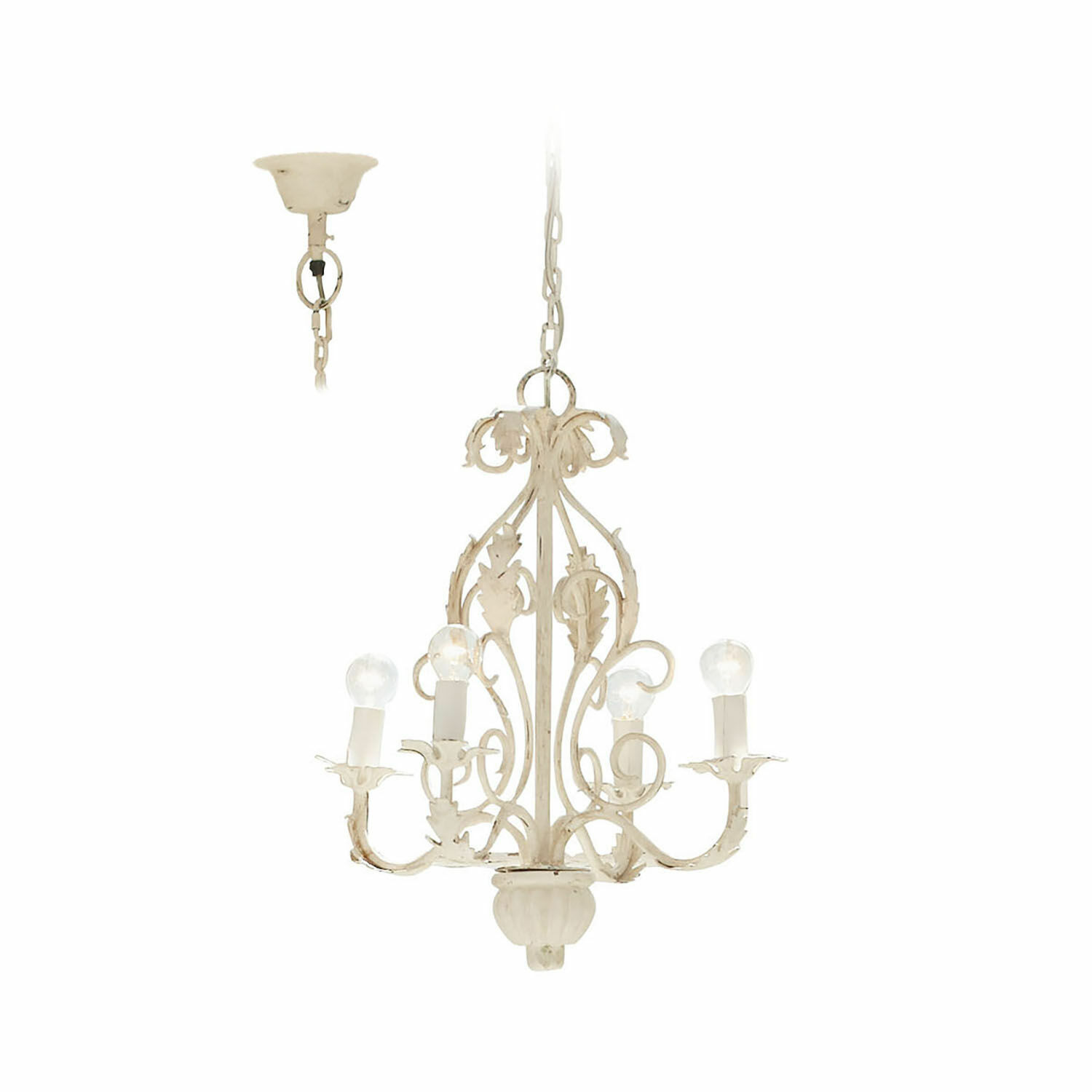 Lampadario Assenay Lampadario in metallo bianco con foglie decorative e quattro lampadine per decorazione interna