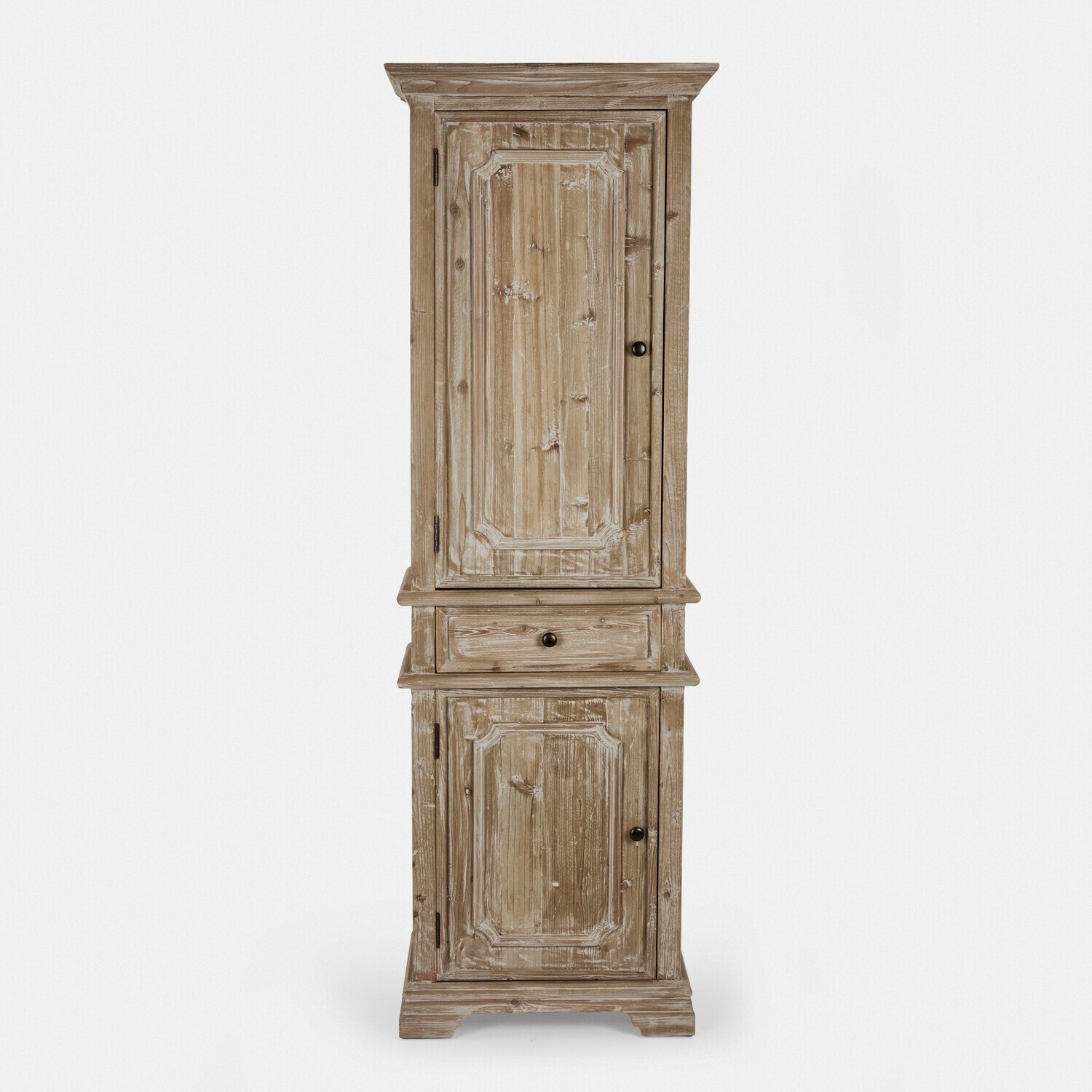 Mobile alto Pembroke Armadio alto in legno naturale invecchiato con cassetto e due ante in stile rustico