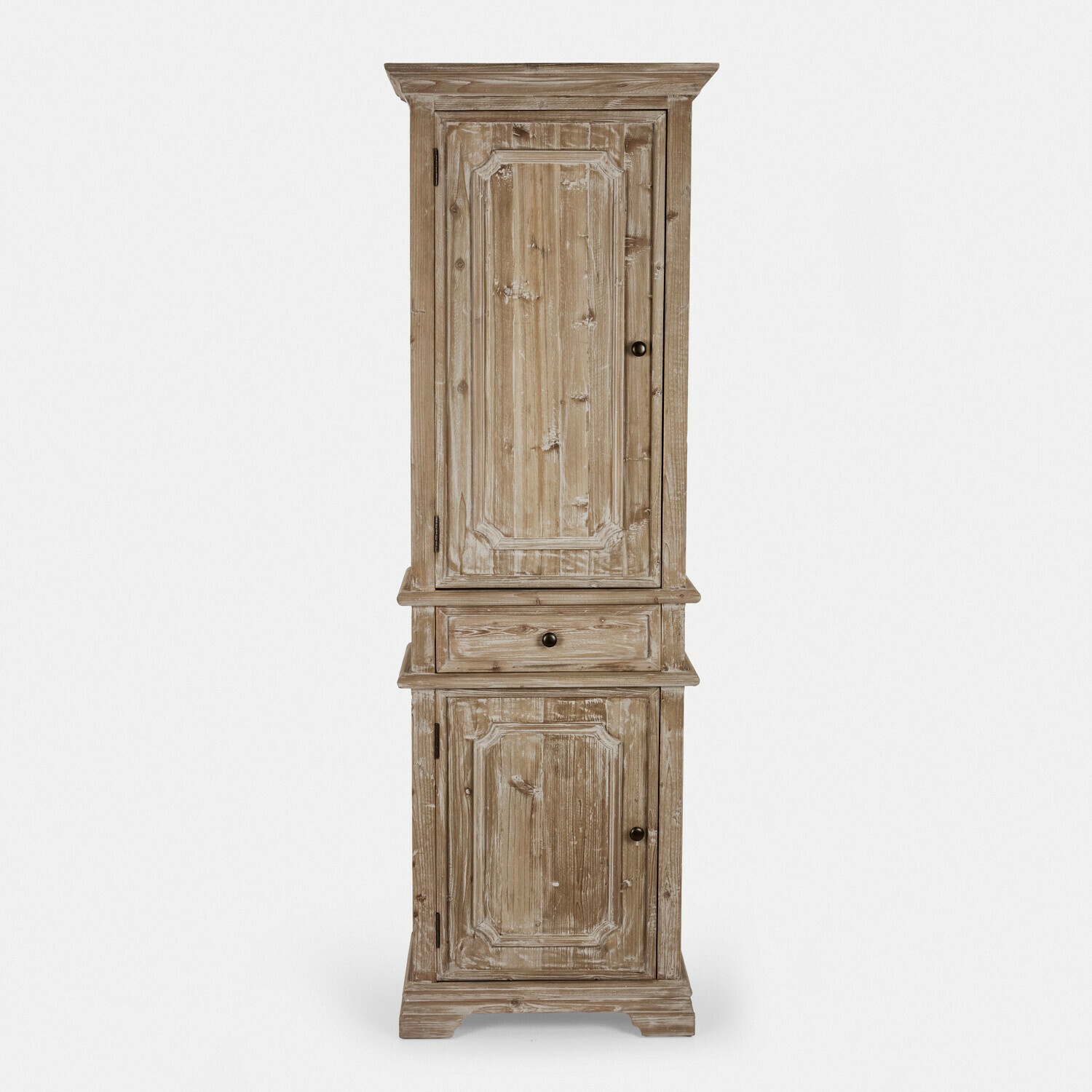 Mobile alto Pembroke Armadio alto in legno naturale invecchiato con cassetto e due ante in stile rustico
