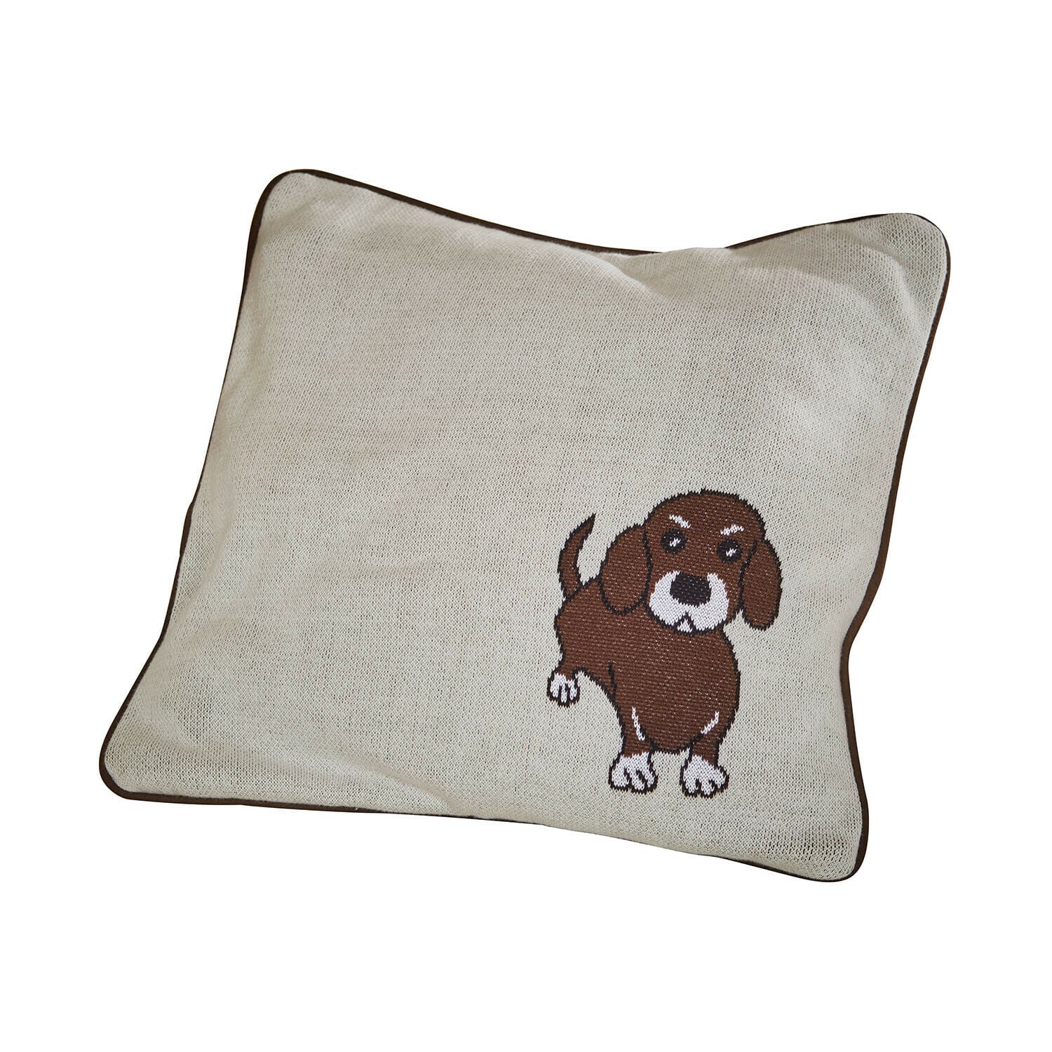 Copricuscino Mehrana Cuscino beige con bordo marrone e ricamo cane, tessuto morbido per decorazione casa