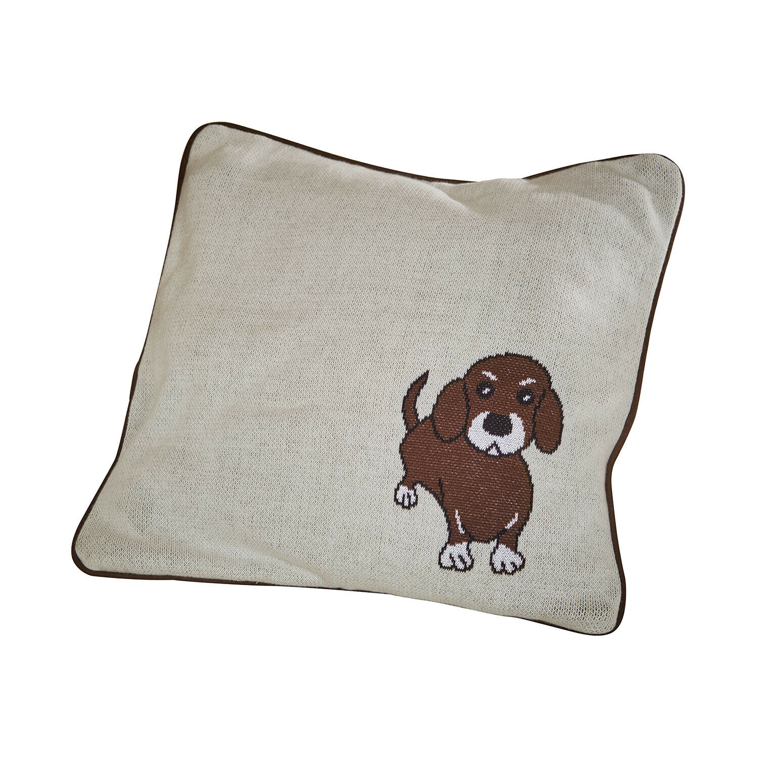 Copricuscino Mehrana Cuscino beige con bordo marrone e ricamo cane, tessuto morbido per decorazione casa