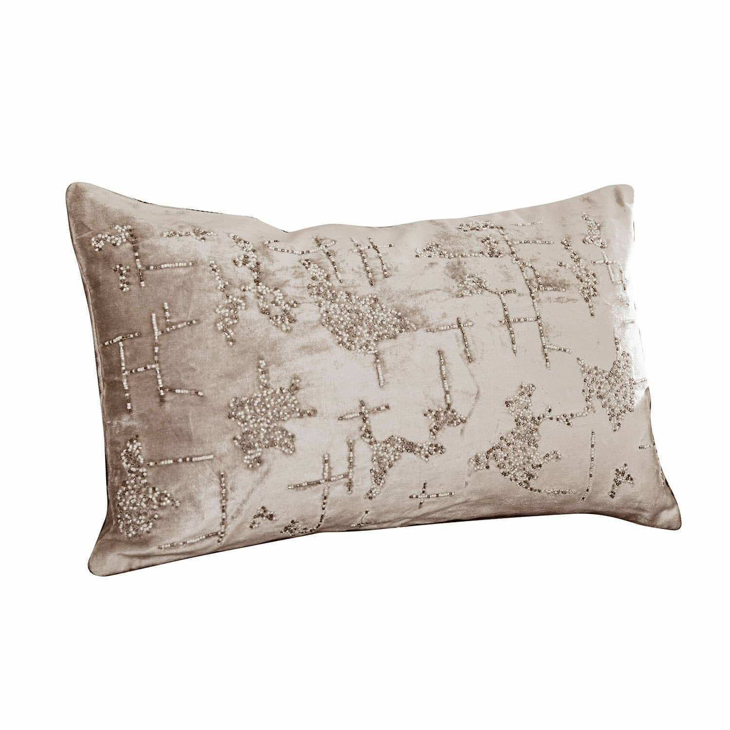Copricuscino Malencio Cuscino decorativo beige in velluto con motivo di perline, accessorio elegante per il soggiorno