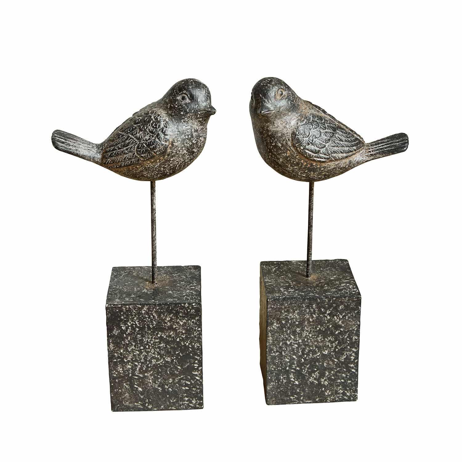 Coppia di uccellini decorativi Juxivel Uccelli decorativi in metallo su basi in pietra scura per un'elegante decorazione d'interni