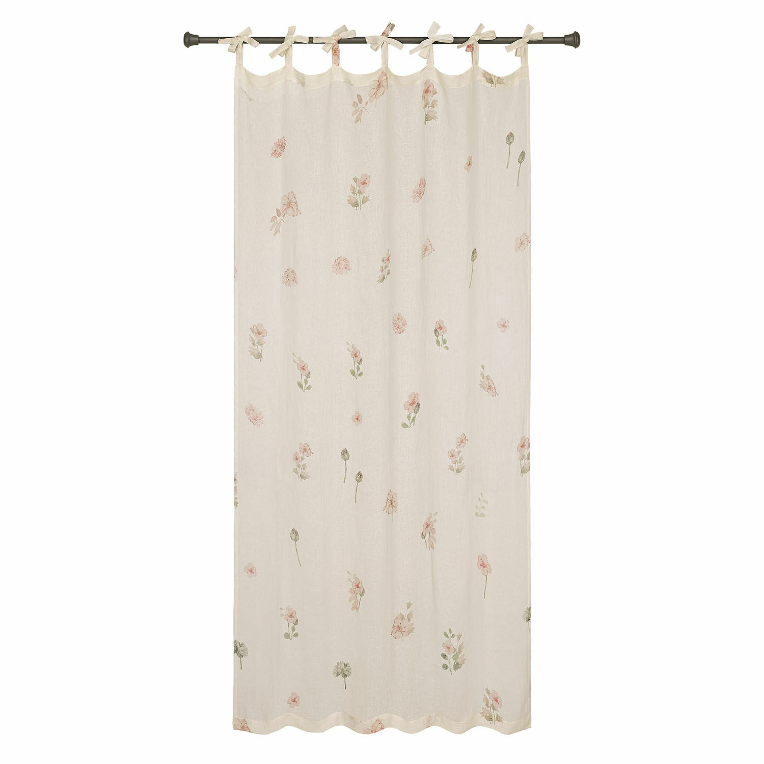 Tenda Normelie Tenda beige con delicato motivo floreale e nastri annodati in tessuto leggero per interni