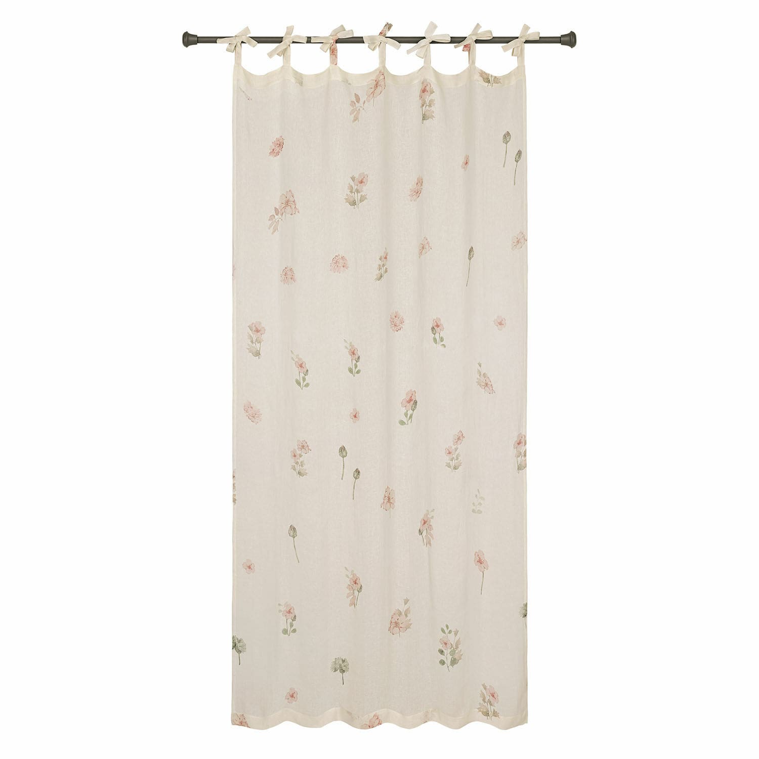 Tenda Normelie Tenda beige con delicato motivo floreale e nastri annodati in tessuto leggero per interni