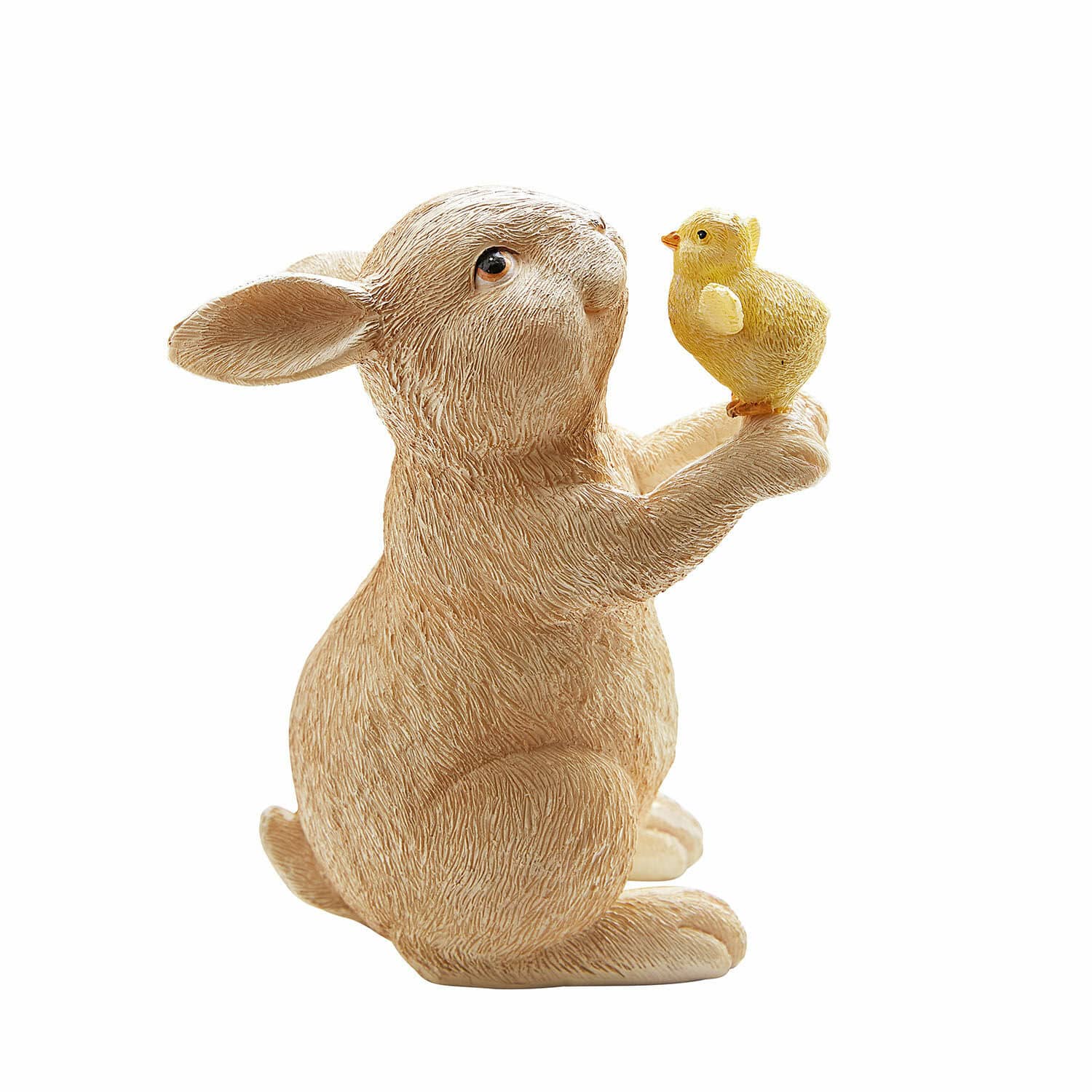 Coniglietto decorativo Raniah Figura di coniglio beige in resina con pulcino giallo, decorazione primaverile