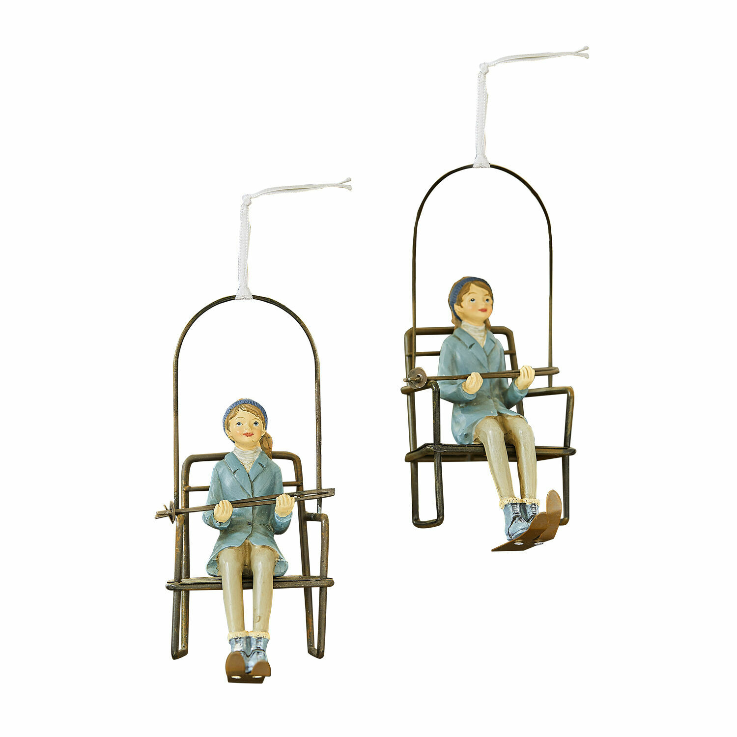 Coppia di decorazioni da appendere Herveline Decorazioni sospese con figure di bambine in abiti blu su altalene di metallo