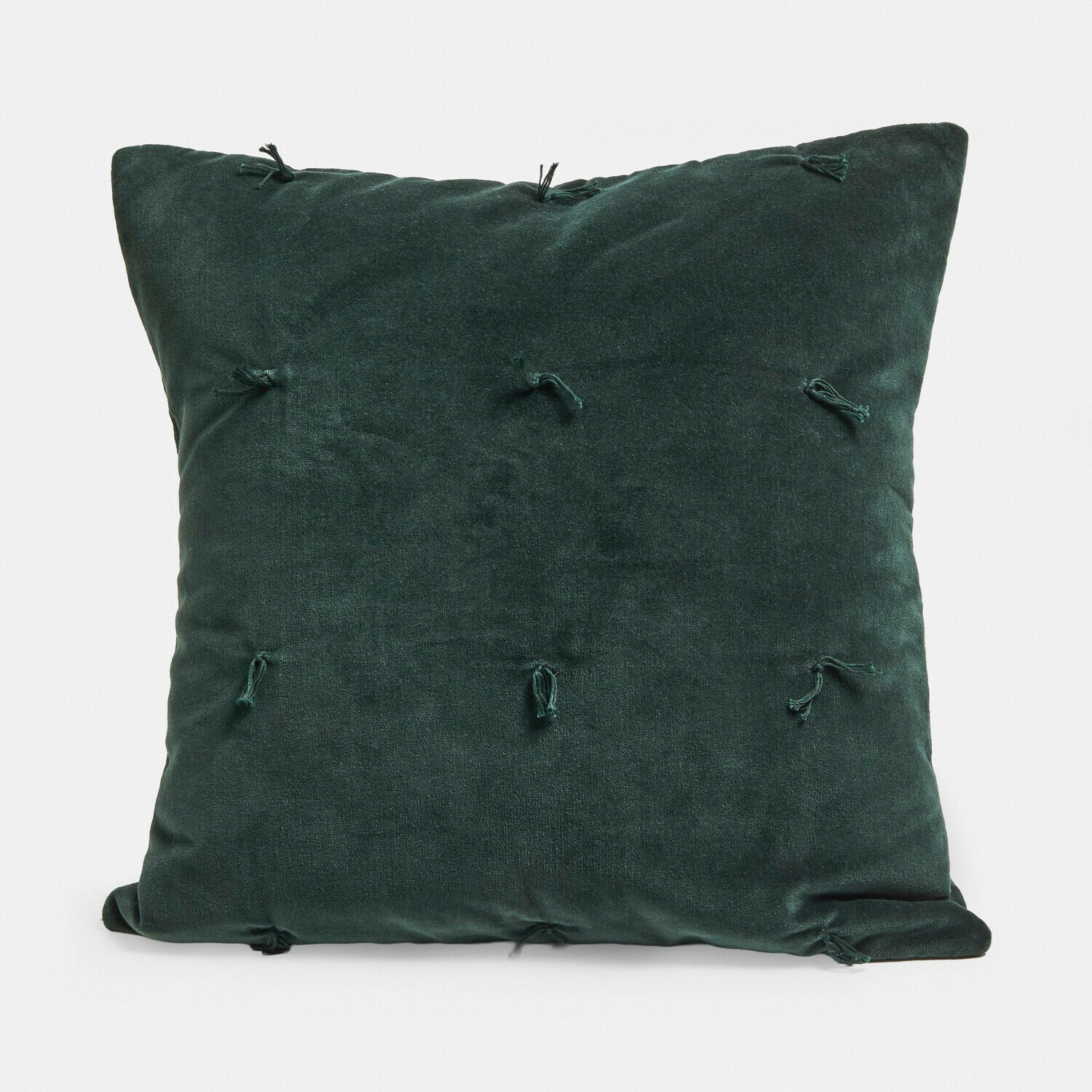 Cuscino Orélisse Cuscino decorativo in velluto verde scuro con nodi decorativi, morbido ed elegante per il soggiorno