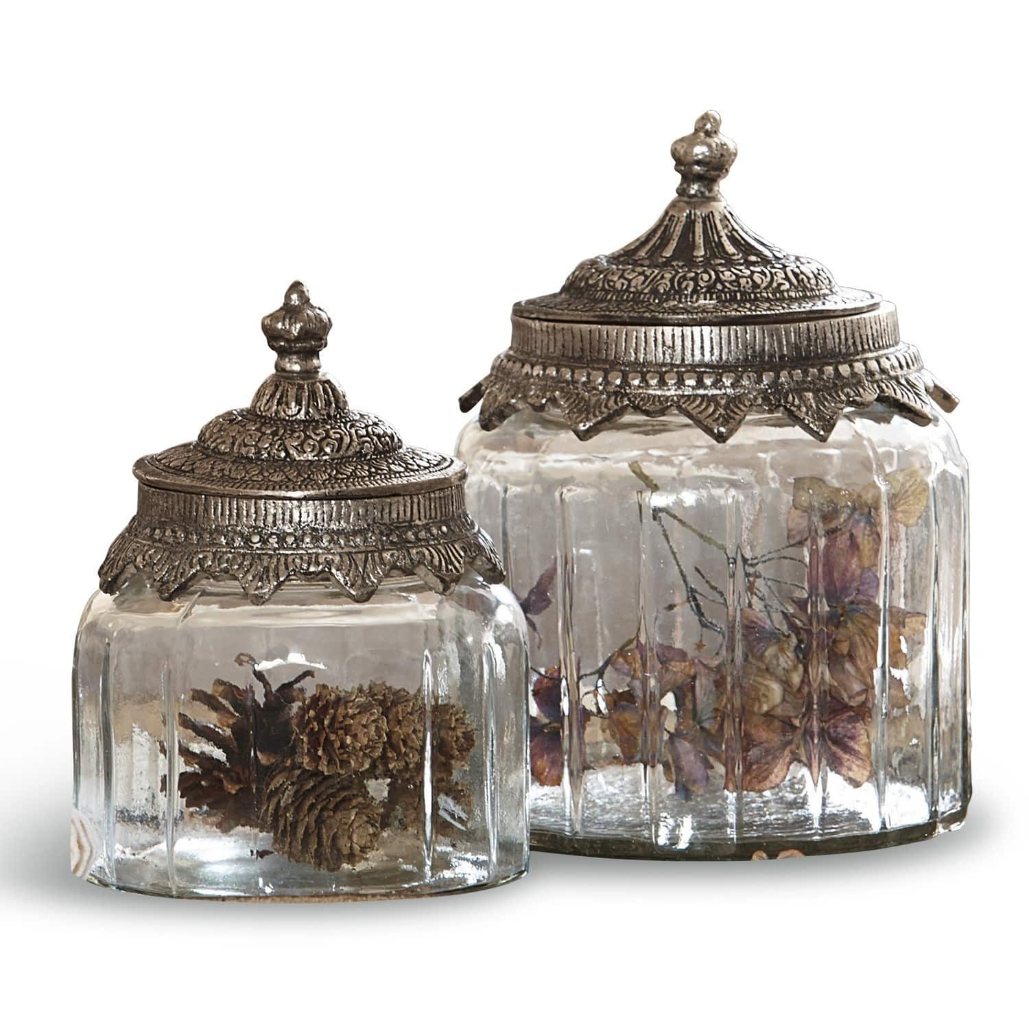 Coppia di contenitori in vetro Laféline Set di due barattoli in vetro con coperchi in metallo decorativi in stile vintage