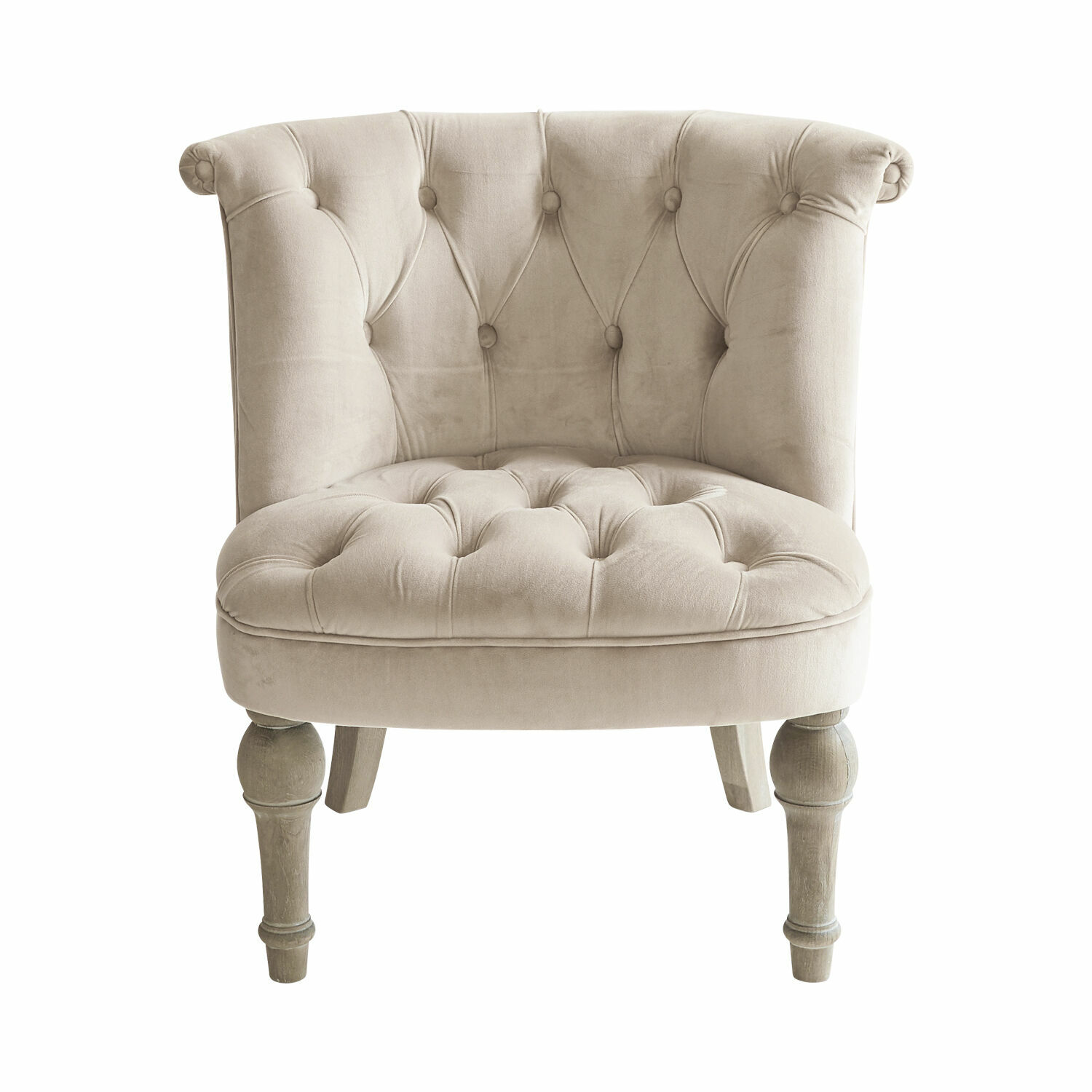 crema/marrone Poltrona Ardilleux color champagne in tessuto morbido con gambe in legno, mobile elegante per soggiorno