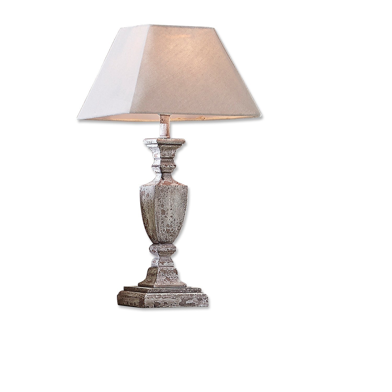 Lampada da tavolo Gorham Lampada da tavolo con base in metallo grigio invecchiato e paralume beige per soggiorno