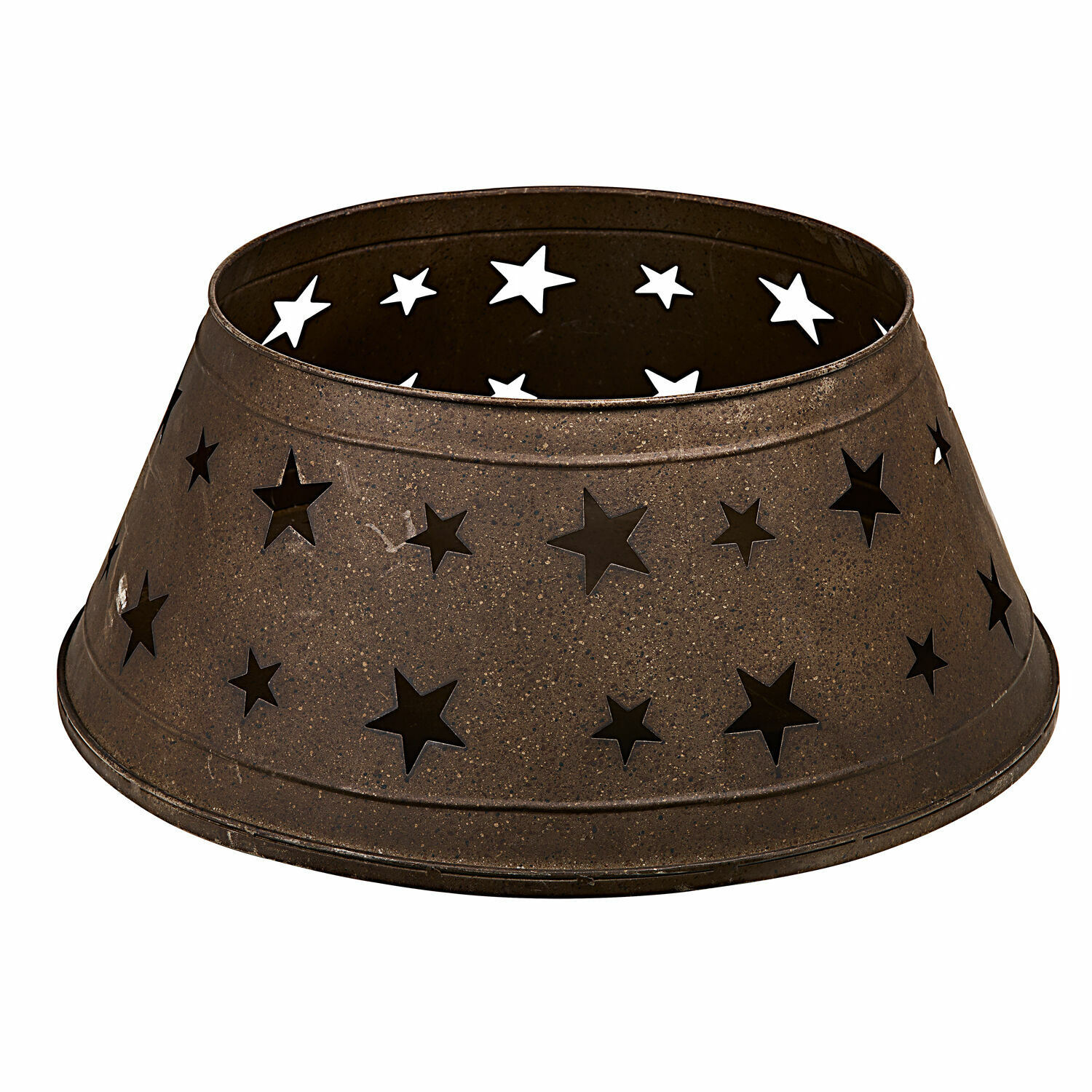 Copri base per albero di Natale Ysabelle Anello metallico marrone con stelle ritagliate, decorazione luminosa per feste