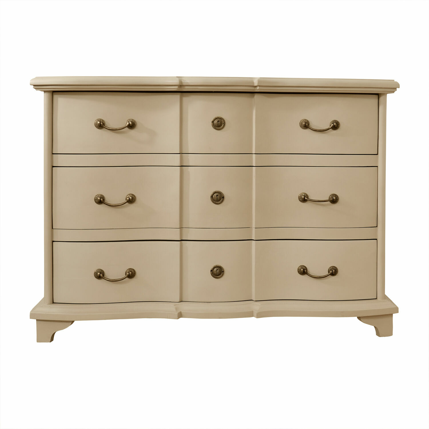 beige Comò beige Aiguillon in legno con sei cassetti e maniglie in metallo per spazio contenitivo
