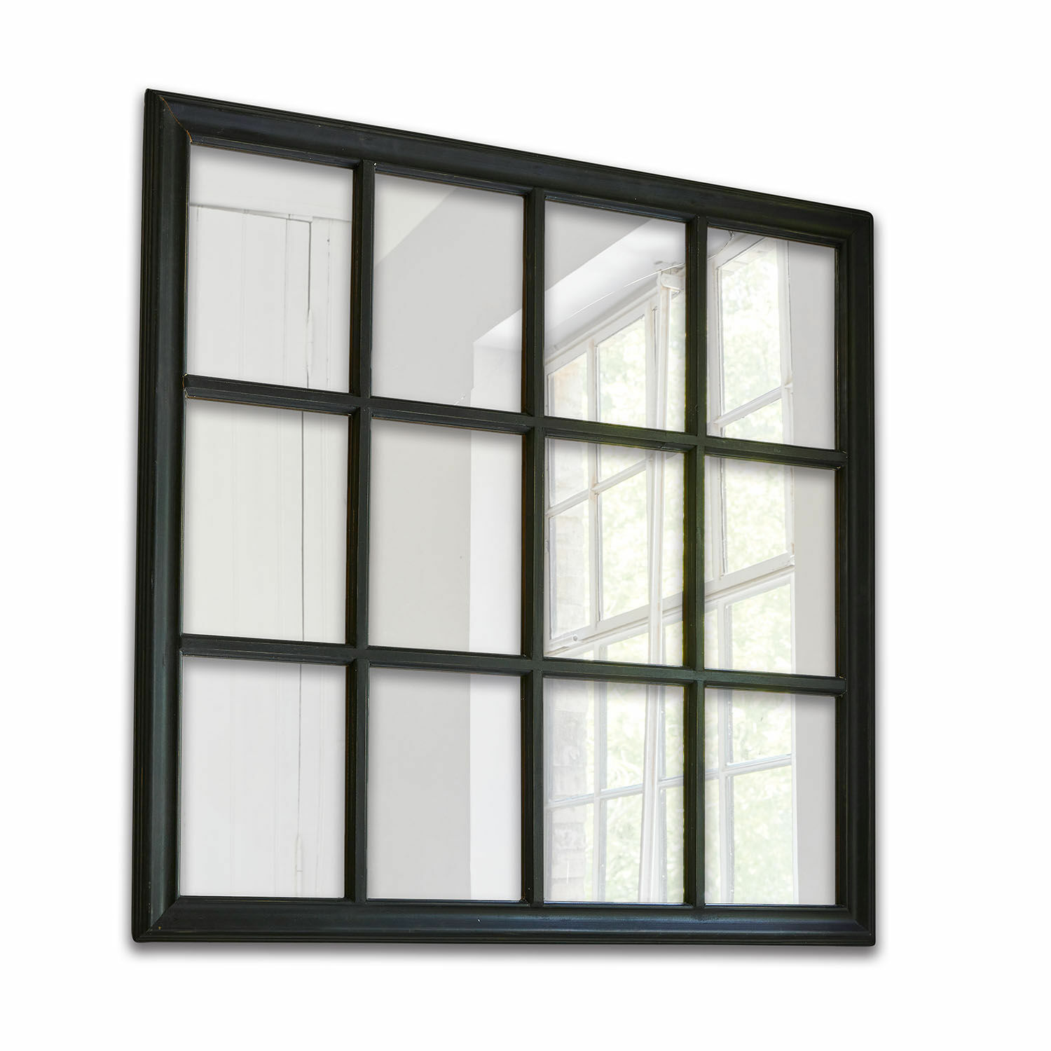 Specchio Wesley Specchio quadrato con cornice metallica nera diviso in 12 segmenti rettangolari, decorazione da parete